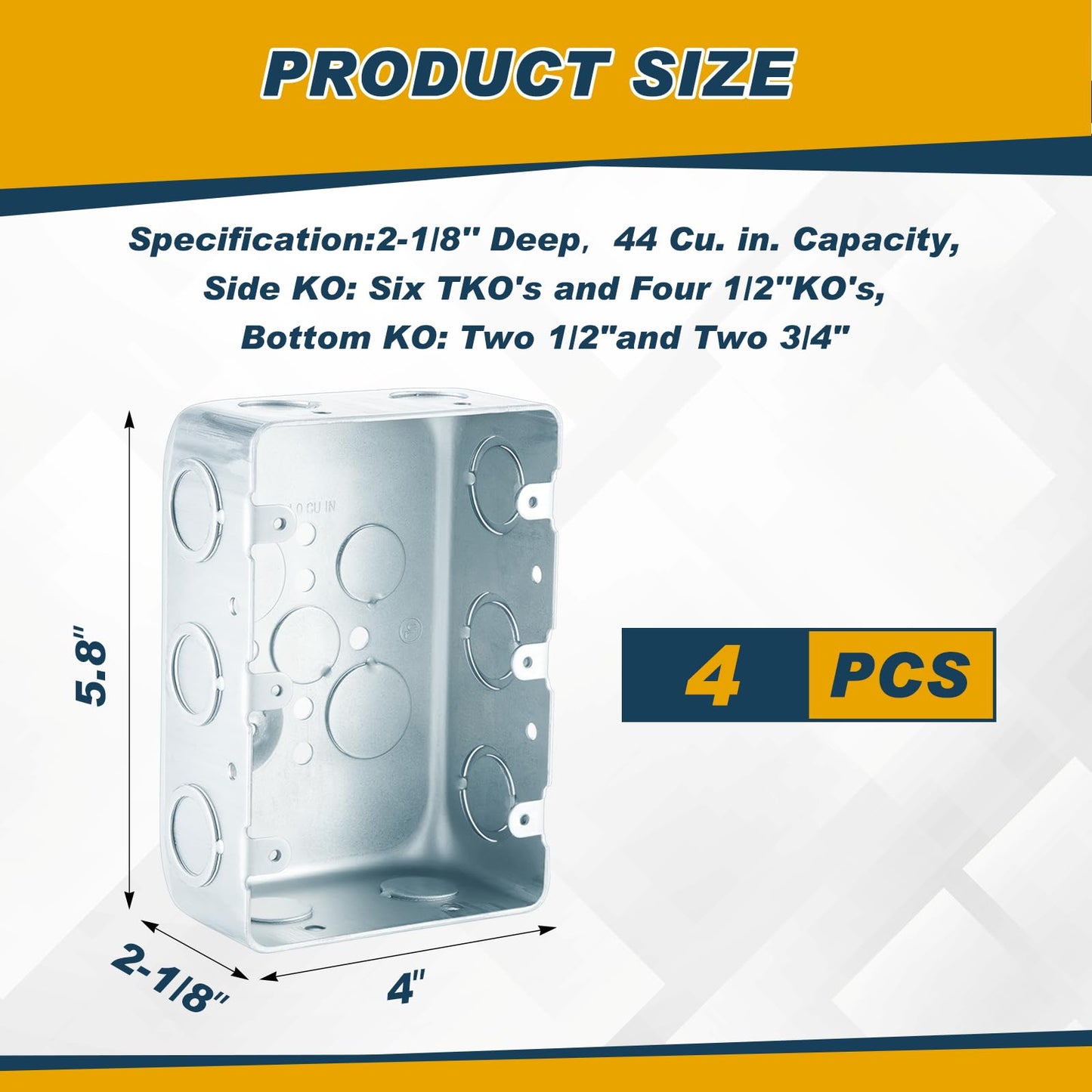 Copkim 4 Pcs Metal Electrical Junction Box 2-1/8" Deep Three Gang Multi Device Box Square Silver Galvanized Steel Drawn Construction