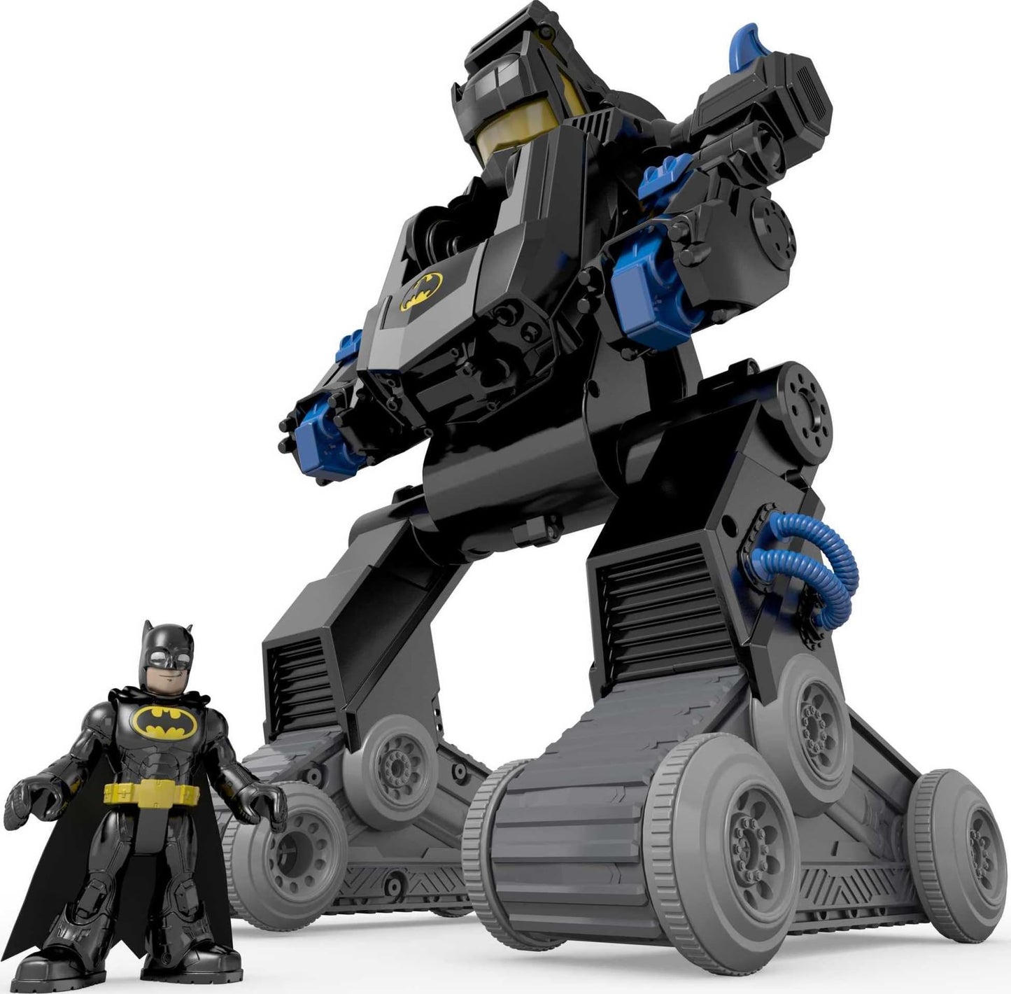 Fisher-Price Imaginext DC Super Friends RC Toy Transforming Batbot 2-in-1 Robot to Vehicle with Lights, Sounds & Phrases, Remote Controller, Plus 1 Small Figure & 4 Launcher Disks