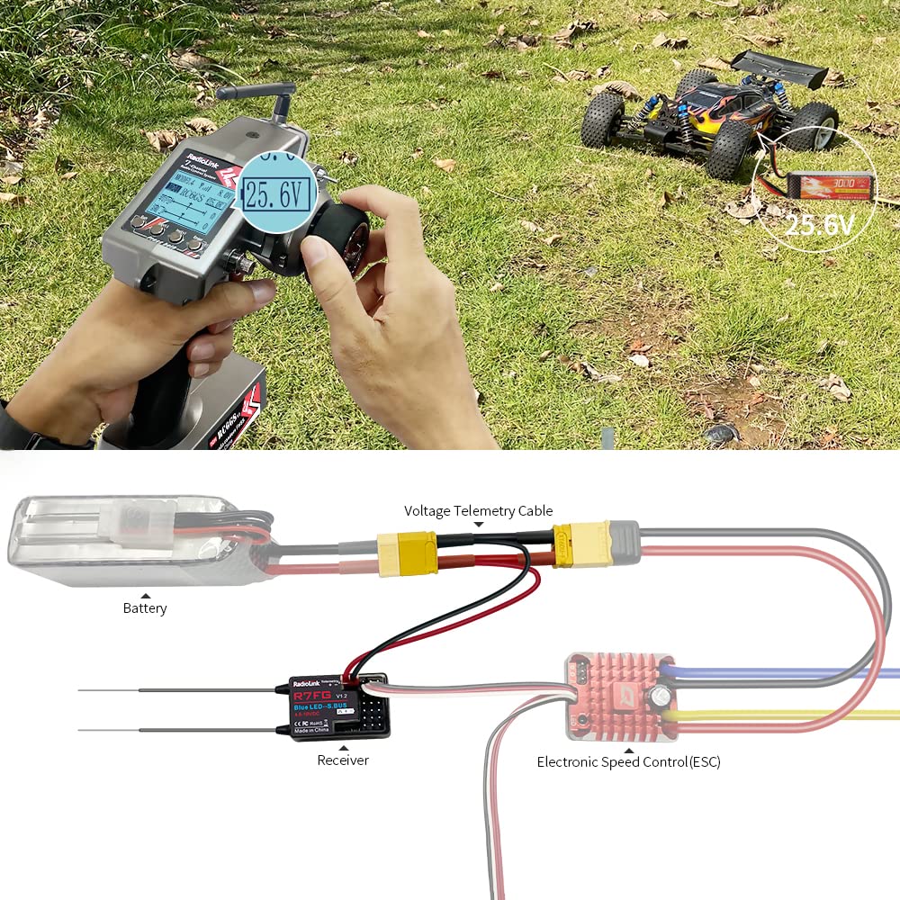 Radiolink RC6GS V3 New 7 Channels RC Transmitter and Gyro Receiver R7FG, Voltage Telemetry, 2.4Ghz Surface Radio Controller for RC Crawler, Drifting, Bash, Buggy Cars, and Boats
