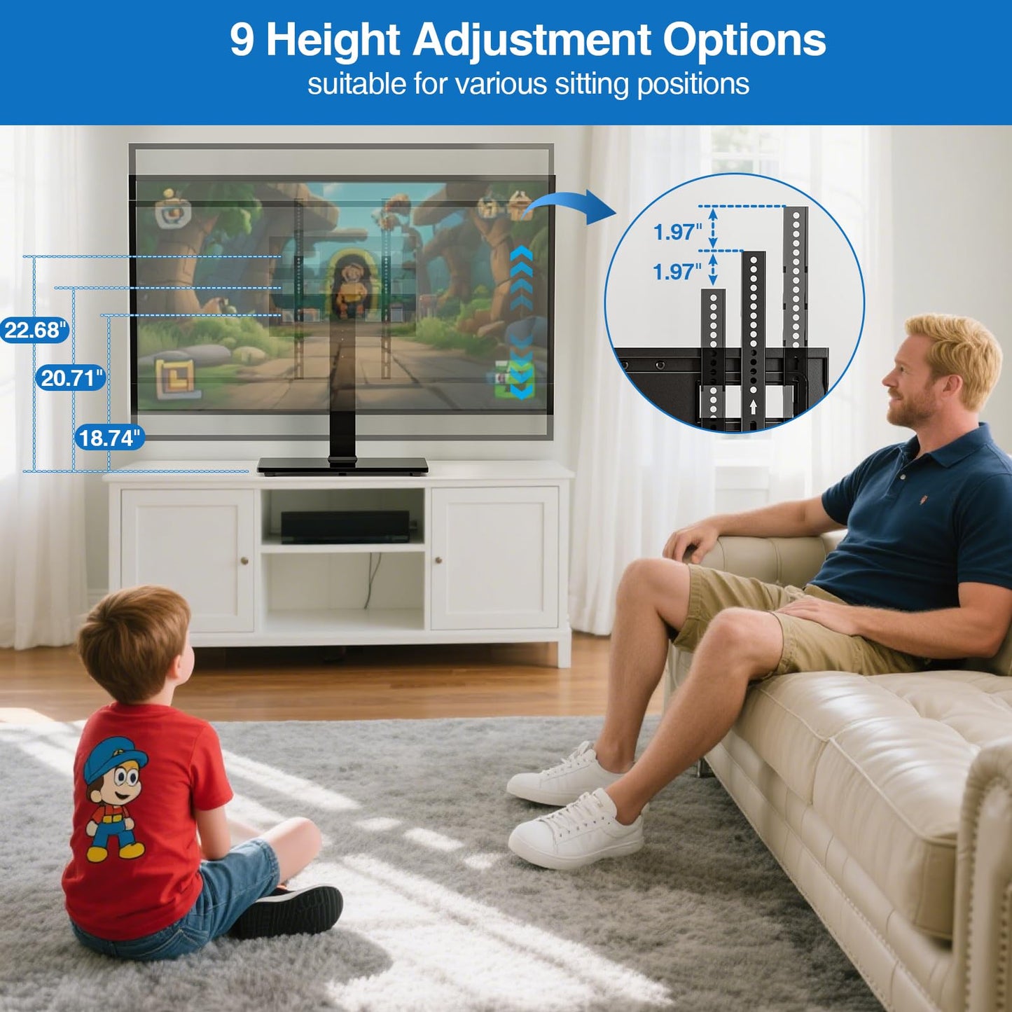 HOLMAXD Universal Swivel TV Stand Base for 32-75 Inch TVs, Height Adjustable Table Top TV Stand with Tilt Mount, Holds up to 110 lbs, Heavy Duty Temper Glass Base, Max VESA 400x400mm