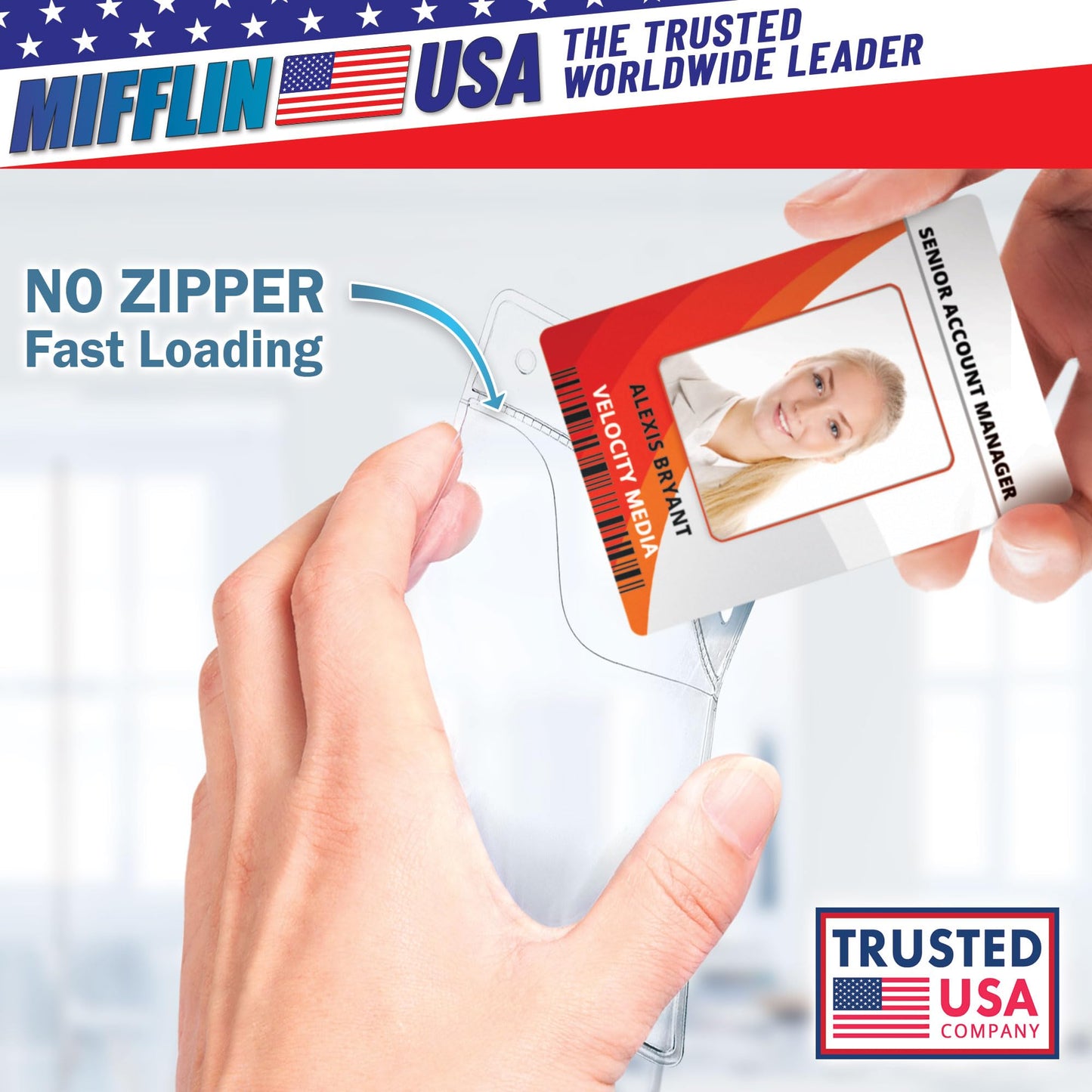 Mifflin-USA Plastic Vertical Card Holder (3x4 Inch, Clear, Bulk 250 Pack) Quick Load No Zipper Name ID Badge