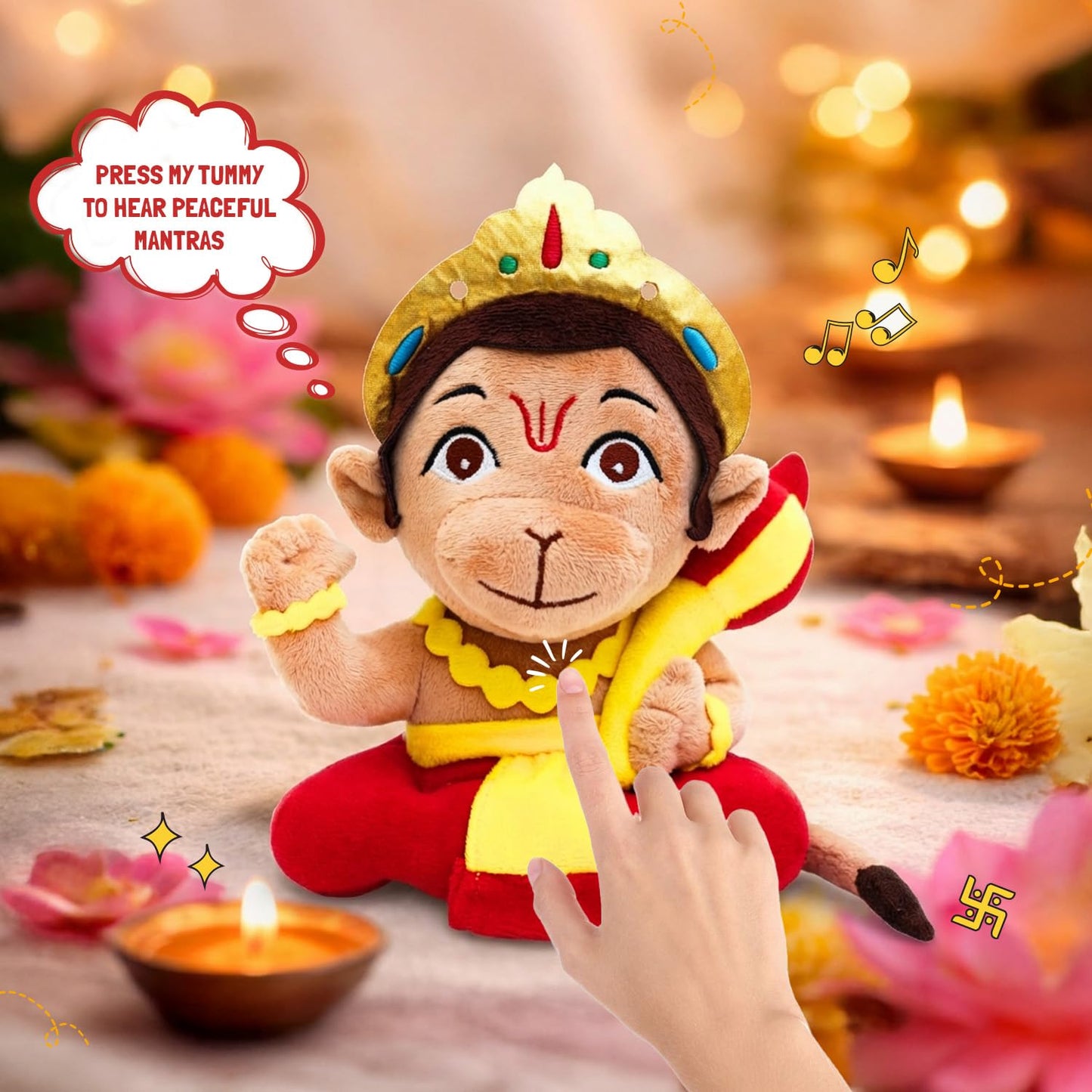 Panda's Box Mantra Chanting Baby Hanuman (Small - 18 CM) | Musical Soft Plush Toy | Best Gift for Infants, Toddlers & Babies