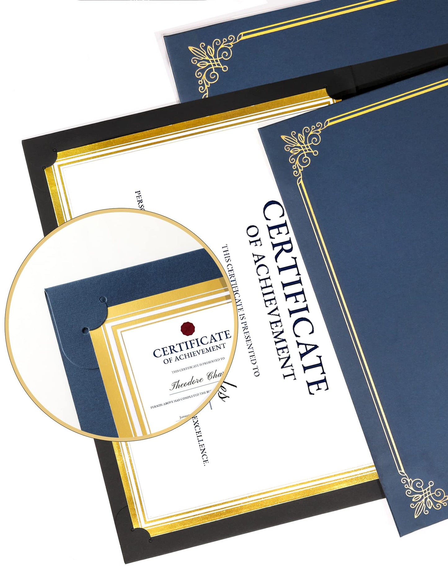 GNL 50 Packs Blue Certificate Holders - Diploma Holders, Certificate Covers with Gold Foil Border, for Letter Size 8.5 x 11 Award Certificate Paper and Documents