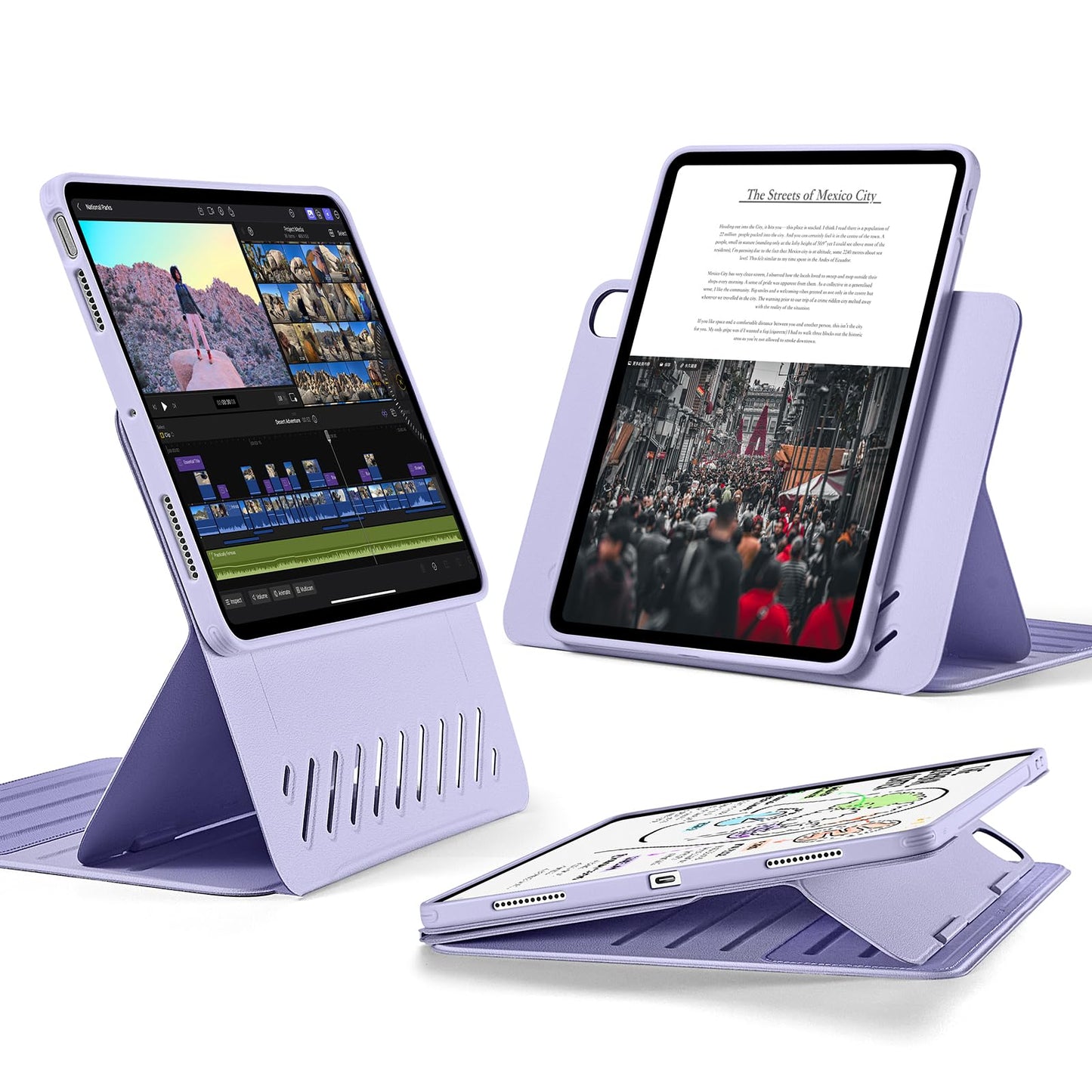 ESR for iPad Air 11 Inch Case M3/M2 (2025/2024), iPad Air 5th/4th Gen Case (2022/2020) 10.9 Inch, Removable Magnetic Cover, Adjustable Portrait/Landscape Stand, 9 Standing Angles, Light Purple