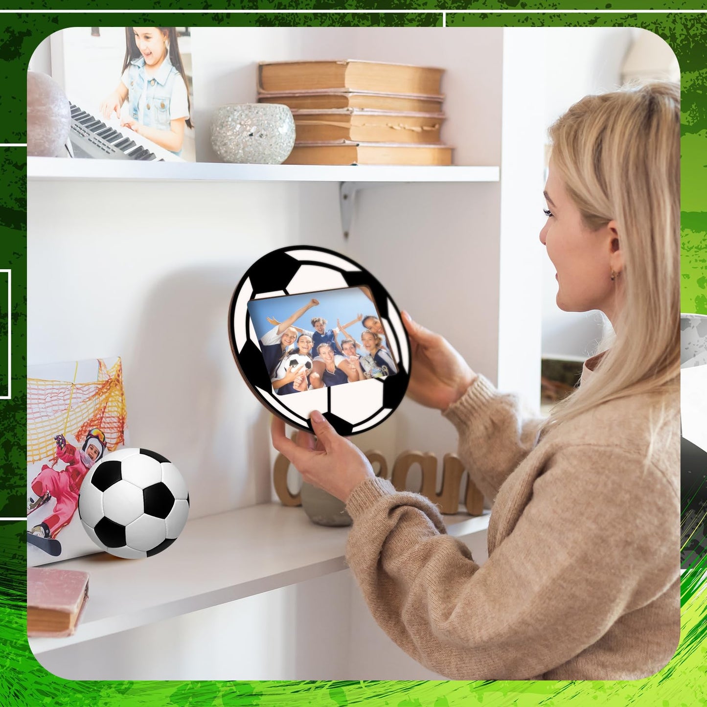 Qunclay 12 Pcs Soccer Picture Frame Wooden Photo Soccer Frame Sport Picture Tabletop Gifts for Athlete Coach Team Sports Party, Display 4'' x 6'' Photos