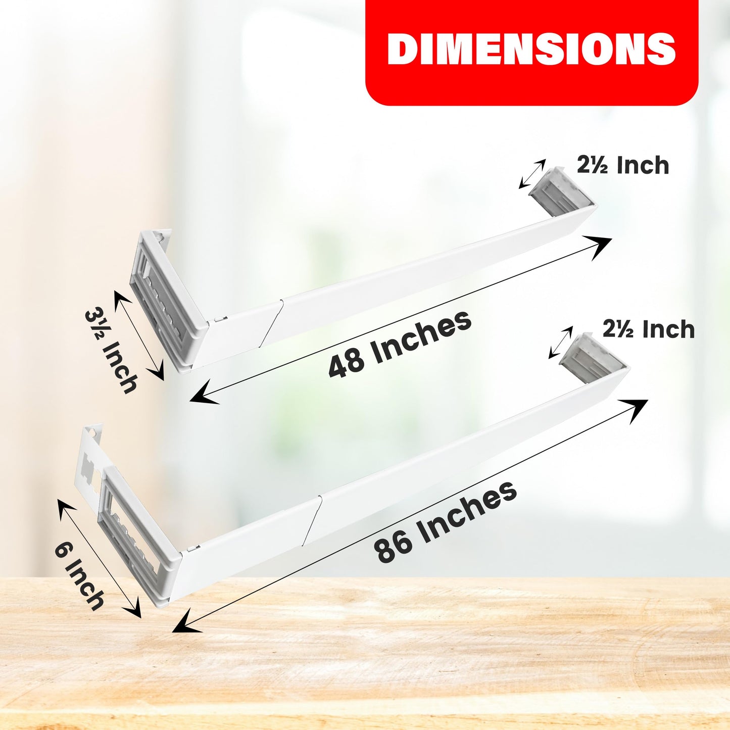 Amazing Drapery Hardware 2.5 Inch Wide Pocket Curtain Rod with Adjustable Clearance Brackets - 1 Pack, 48-86 Inches, Includes Rod, Brackets, and Installation Hardware