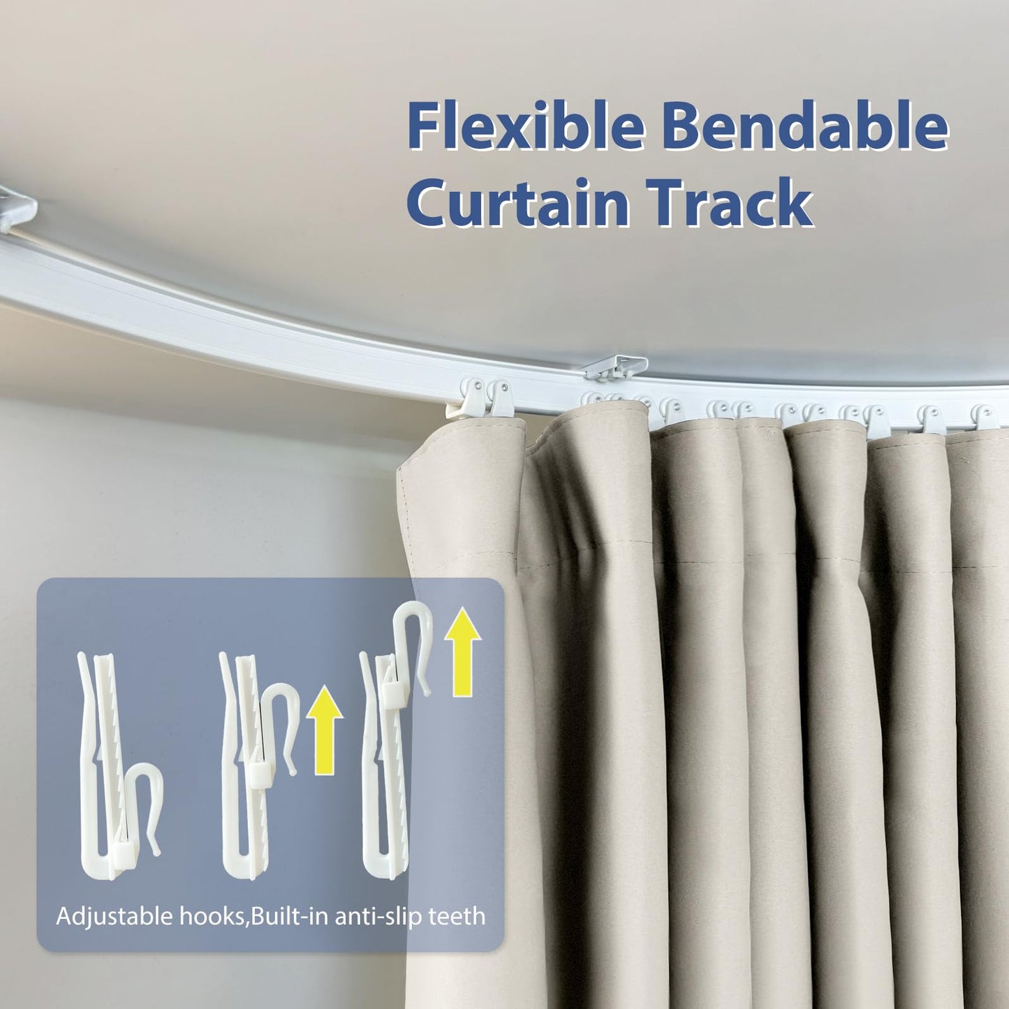 cbsroro Room Divider Ceiling Mounted Curtains Track Sets Extra Wide Blackout Curtain Flexible Tracks for Bedroom Privacy Partition Separator, 1 Panel Beige Drape and White Rail, W8.3 x H7ft