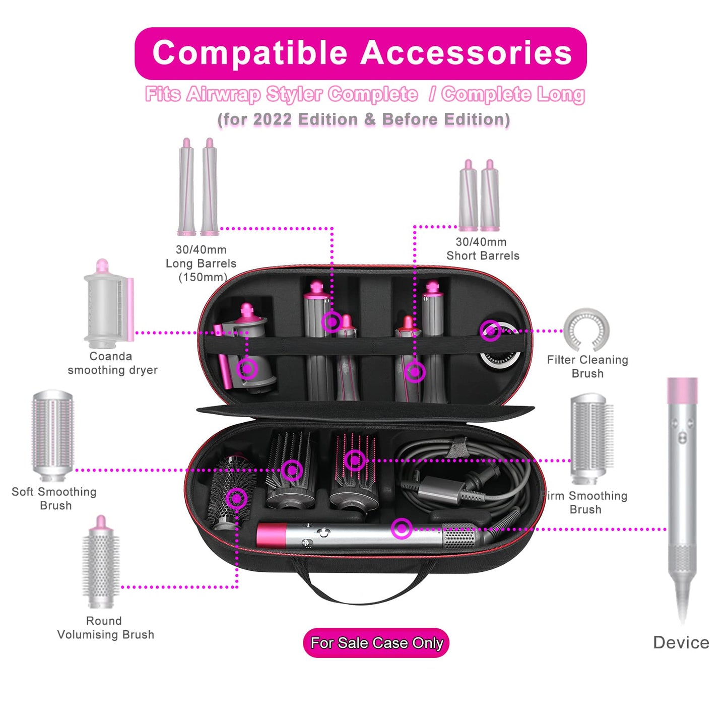 RLSOCO Hard Case for Dyson Airwrap Complete Long/Complete Styler HS08 HS05 HS01 - Fits 4pcs Long Barrels or Short Barrels - Black (Case Only,Hair Styler is not Included)