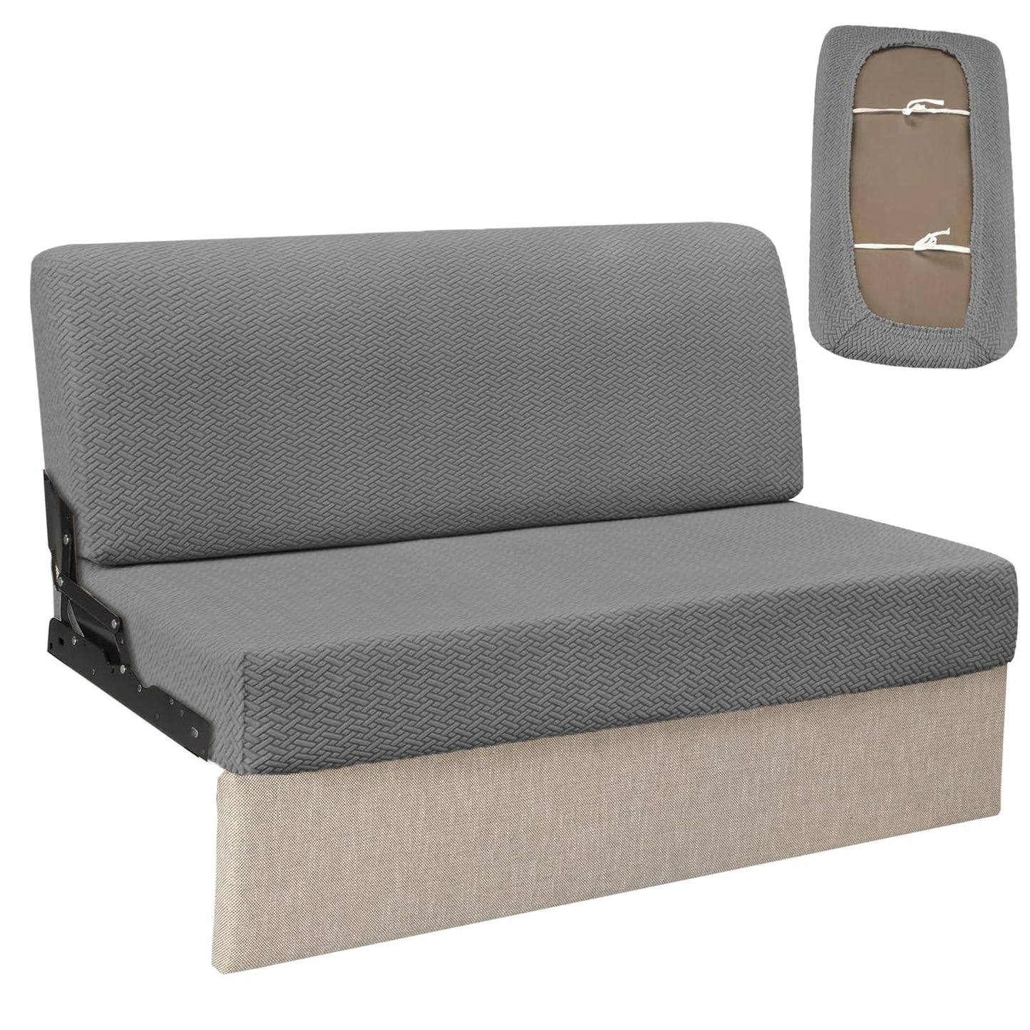 RV Couch Covers for Sofa Bed - 2-Piece Stretchable Backrest & Seat Covers for Jackknife Sleeper Sofas (Grey)