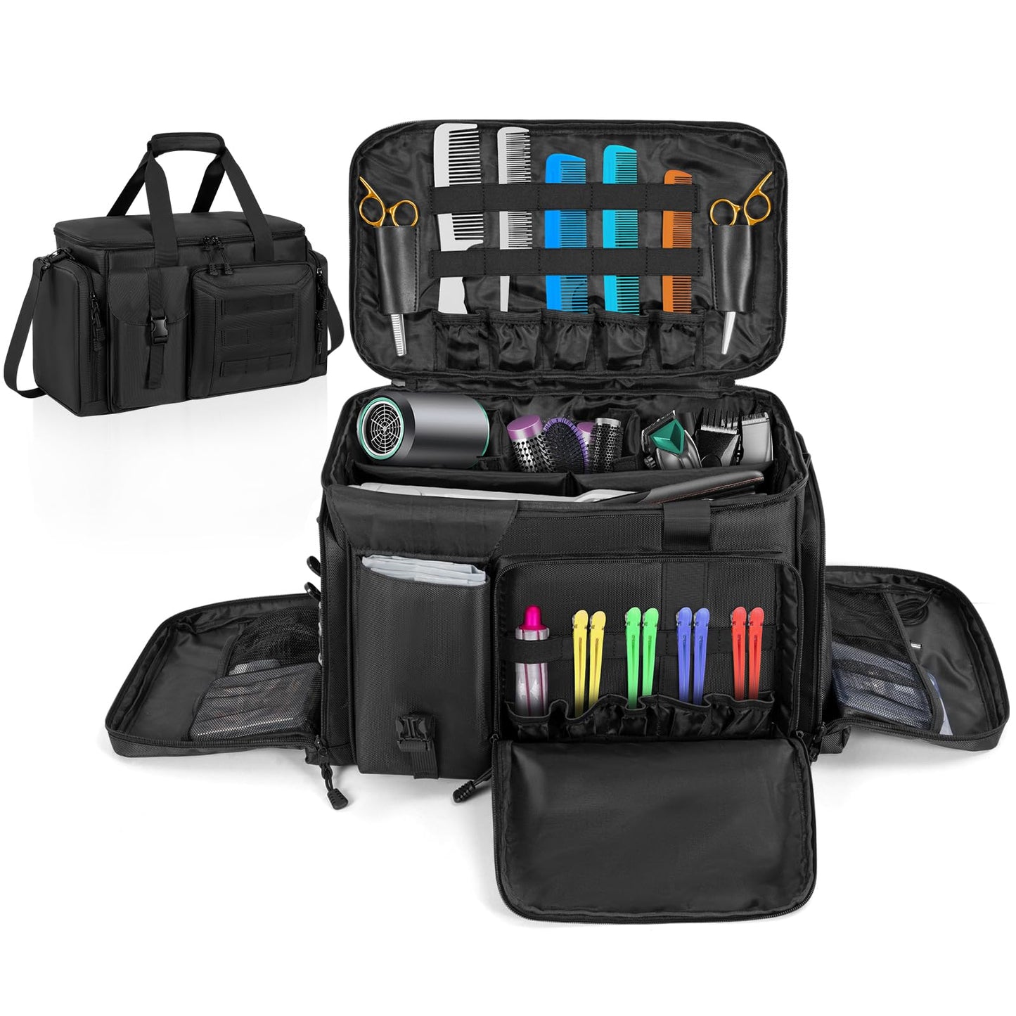 LASUK Barber Hairdressing Bag Supplies Bag with Adjustable Dividers, Barber Tools Storage Bag Hair Clipper Case Organizer for Scissors Clippers Trimmers & Haircut Kits, Barber Travel Case