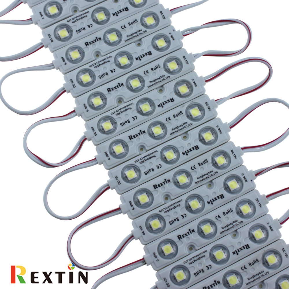 REXTiN Super Bright 200pcs 3 LED Module White 5050 SMD 66-72LM Each Module Waterproof Decorative Light for Letter Sign Advertising Signs with Tape Adhesive Backside