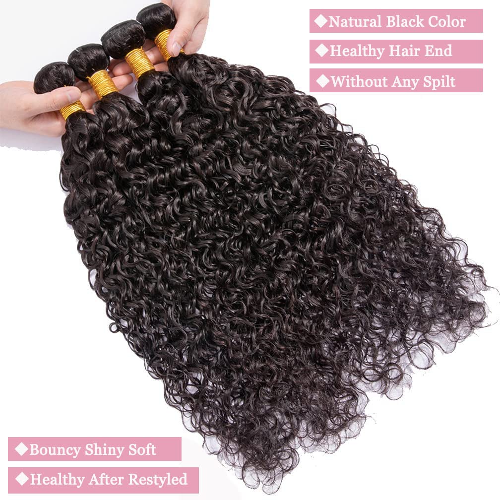 Deep Wave Bundles Human Hair 1 Bundle 24 Inch Water Wave Bundles 12A Brazilian 100% Unprocessed Virgin Human Hair Wet and Wavy Bundle Double Weft Deep Curly Weave Natural Black