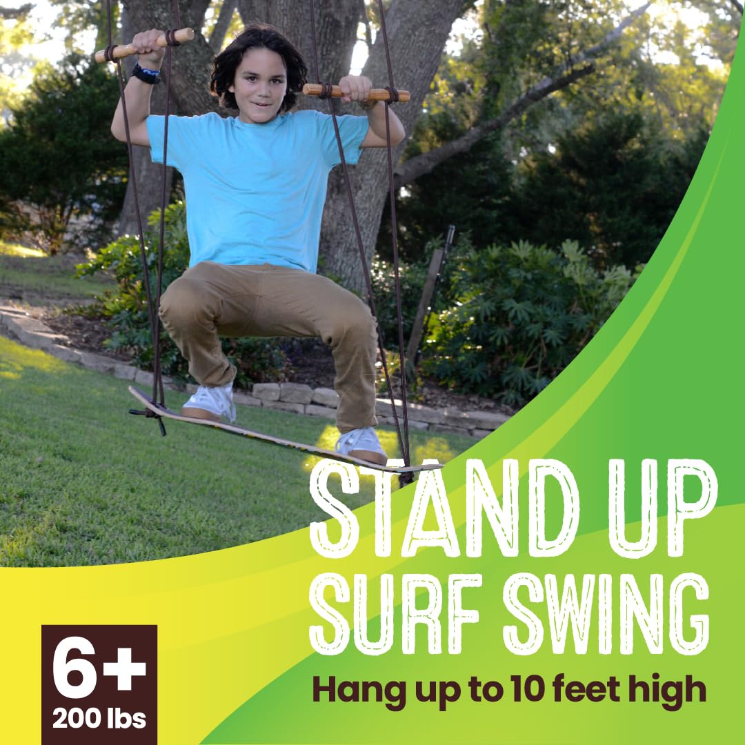 Swurfer TreeSkate Skateboard Swing, Outdoor Stand Up Surf Swing, Holds Up to 200 lbs, Ages 6 and Up, Adjustable Handles, Grip Tape, Kids Outdoor Play Equipment for Children and Adults (Waves) Blue