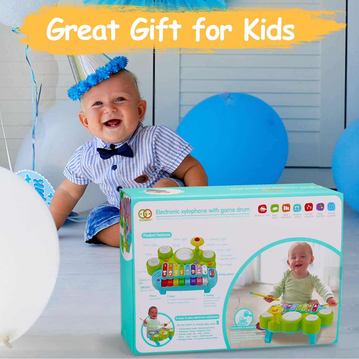 Baby Musical Toys 3 in 1 Piano Keyboard Xylophone Drum Set for 1 Year Old Girls Boys Toys Age 2 Music Instrument Learning Toys Toddlers 1-3 0-2 Birthday Easter Gift Infant Baby Toys 6 9 12 18 24 Month