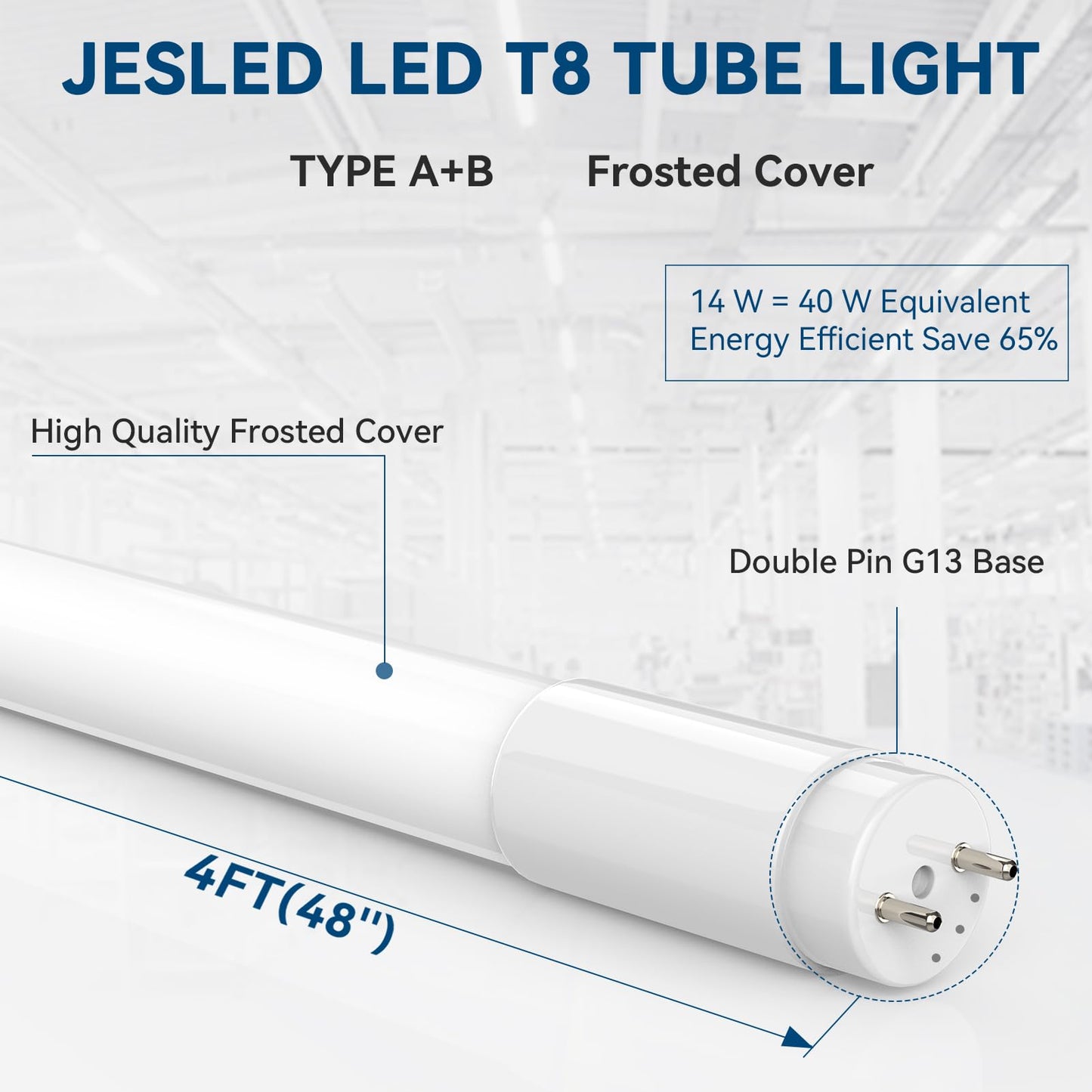 30 Pack T8 LED Bulbs 4 Foot, LED Fluorescent Tube Replacement, 4ft LED Tube Light, Plug&Play or Ballast Bypass, 14W, 2450 LM,5000K Daylight White,Single or Double End Powered, Frosted