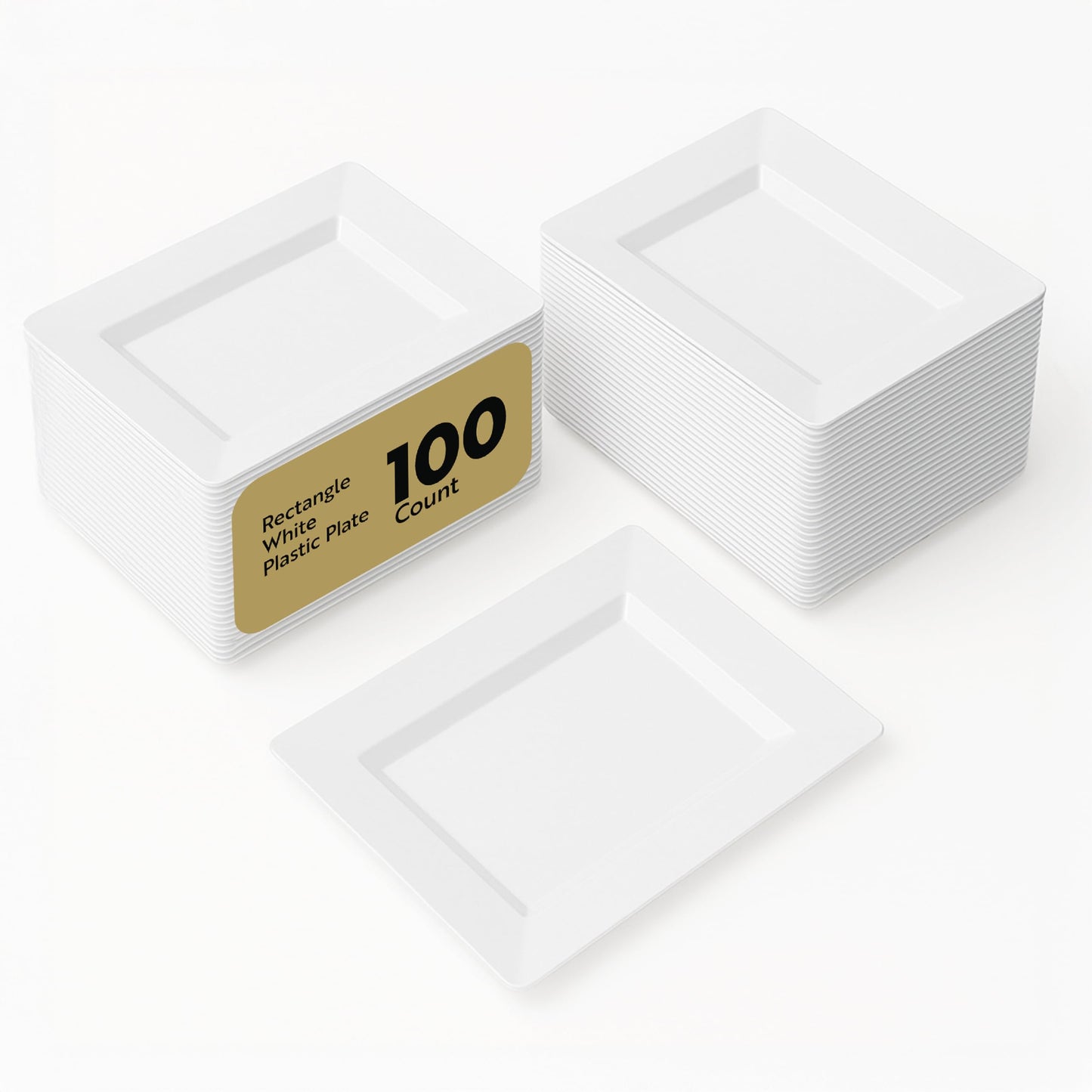 Restaurantware Moderna 7.5 x 5.3 Inch Premium Disposable Plates 100 Rectangular Plastic Plates For Parties - Durable Heavy-duty White Plastic Dinner Plates For Warm And Cold Foods