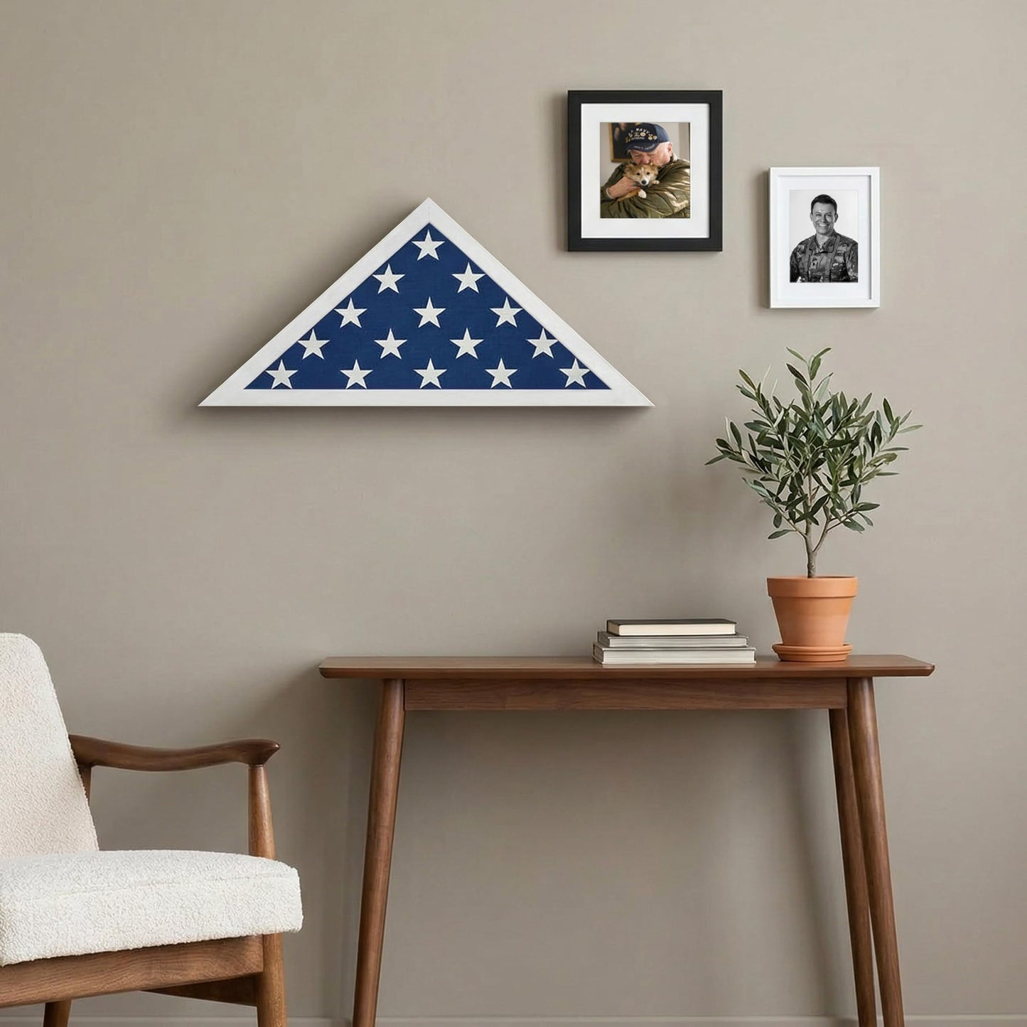 Americanflat Large Flag Display Case for Folded 5x9.5' Burial Flags - Engineered Wood Display Box for Wall or Tabletop - Silhouette Collection - White