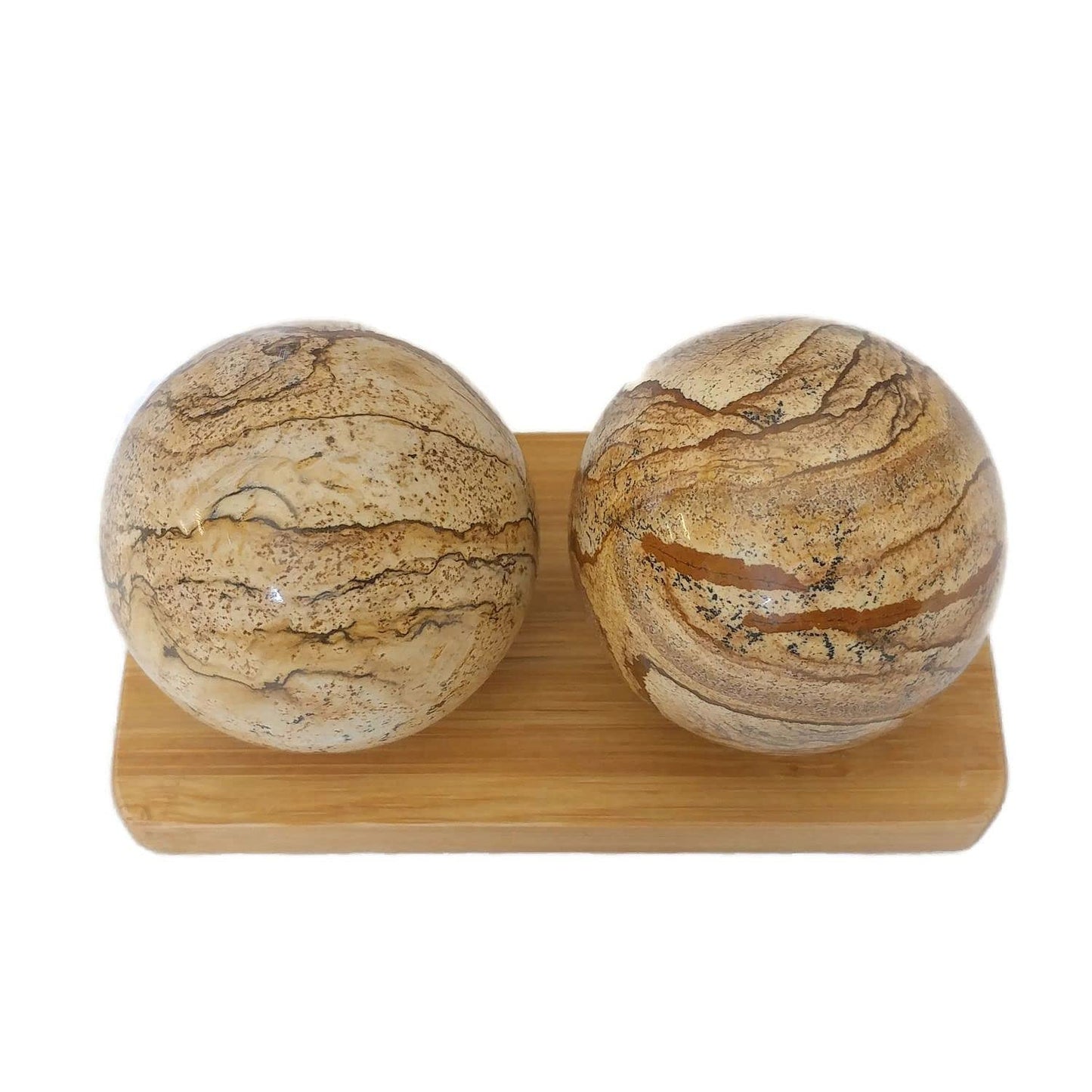 Top Chi Picture Jasper Baoding Balls with Stand for Hand Therapy, Exercise, and Stress Relief (Large 2 Inch)
