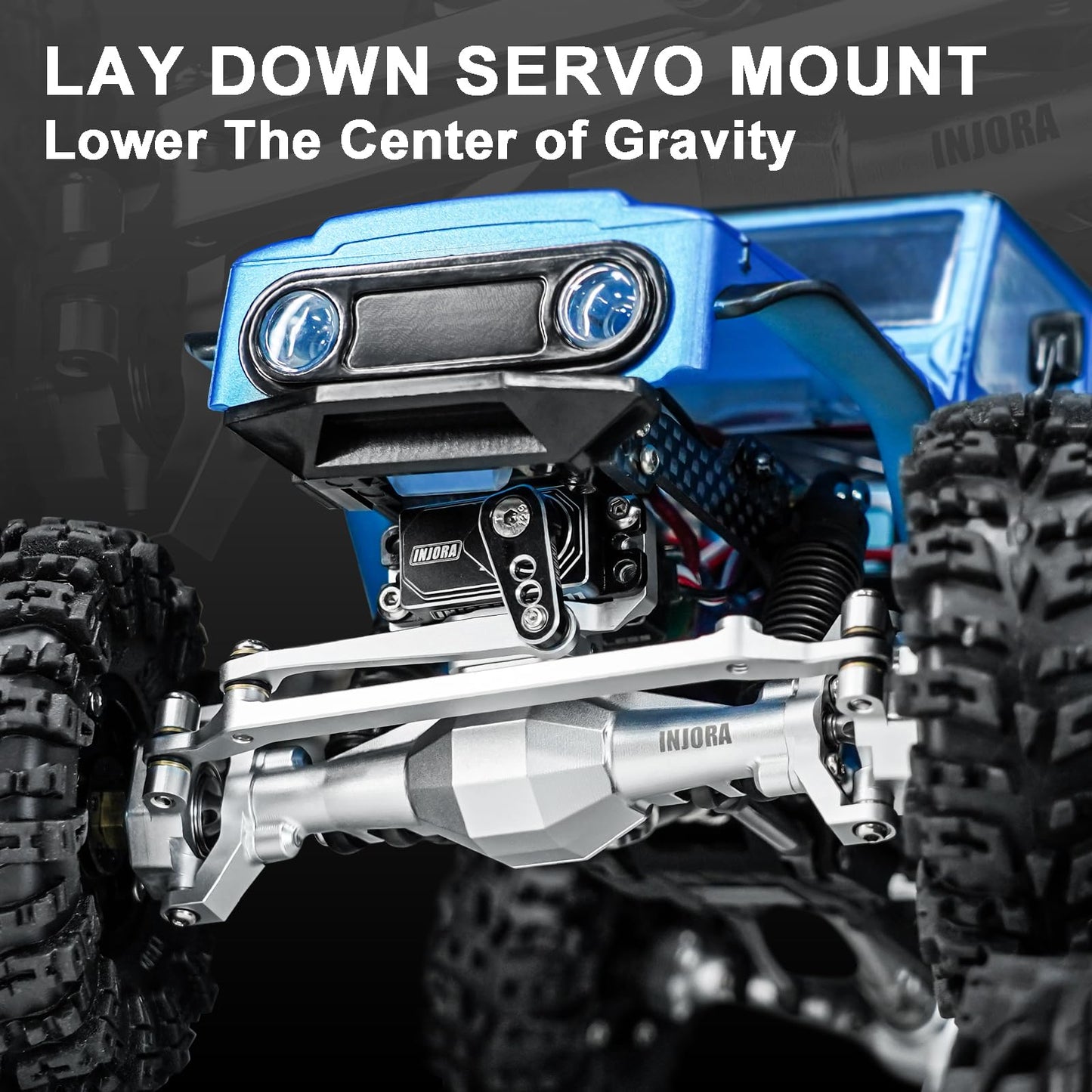 INJORA +4mm Diamond Axles with Lay Down Servo Mount & Links for 1/18 TRX4M(Silver)