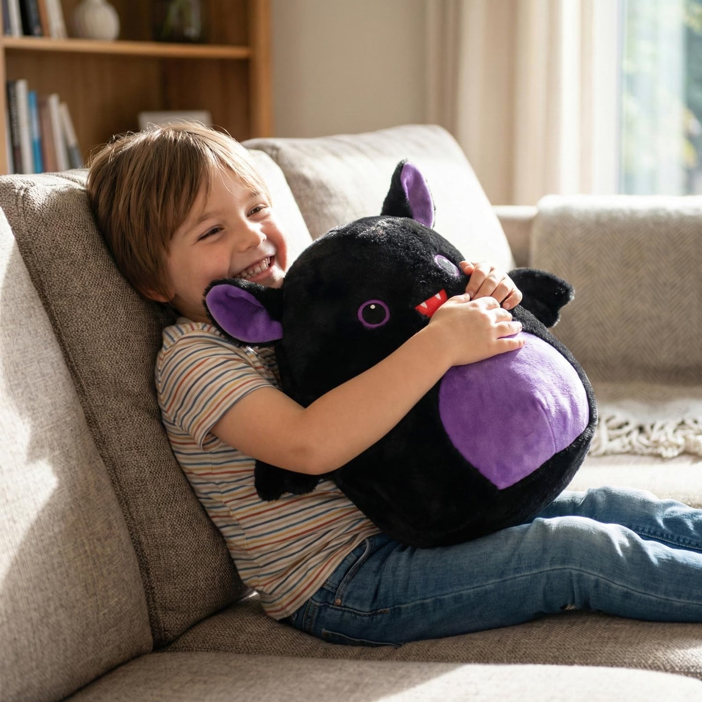 WEIGEDU Bat Plush Toy with Wings and Embroidered Eyes - Halloween Theme Party Gift for Boys and Girls