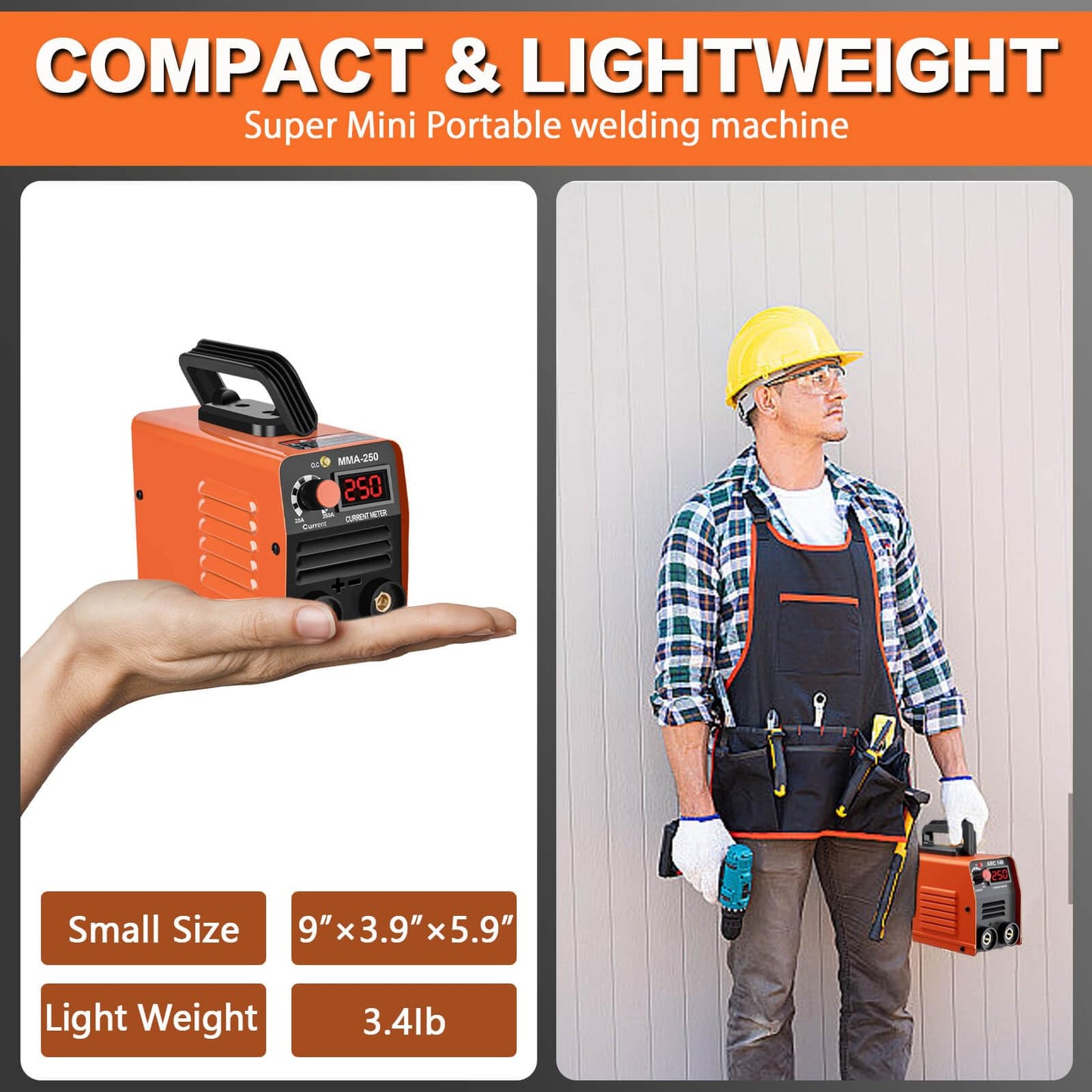 Super Mini Stick Welder Machine,110V 250A ARC Portable MMA Welding Machine for Beginners,Welding Machine with 10pcs Welding Rod Tools,IGBT Inverter Welder,Hot Start Arc Force Anti-stick (Orange)