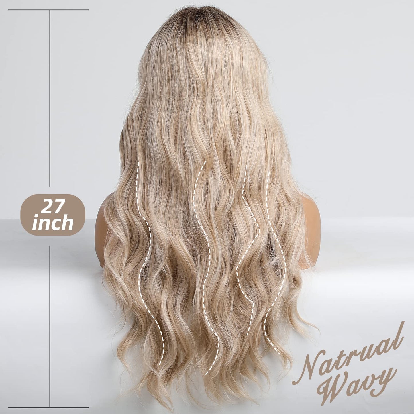 EMMOR Blonde Lace Front Wig Wave Middle Part Wig Hand Tied Baby Hair Heat Resistant Synthetic Wig