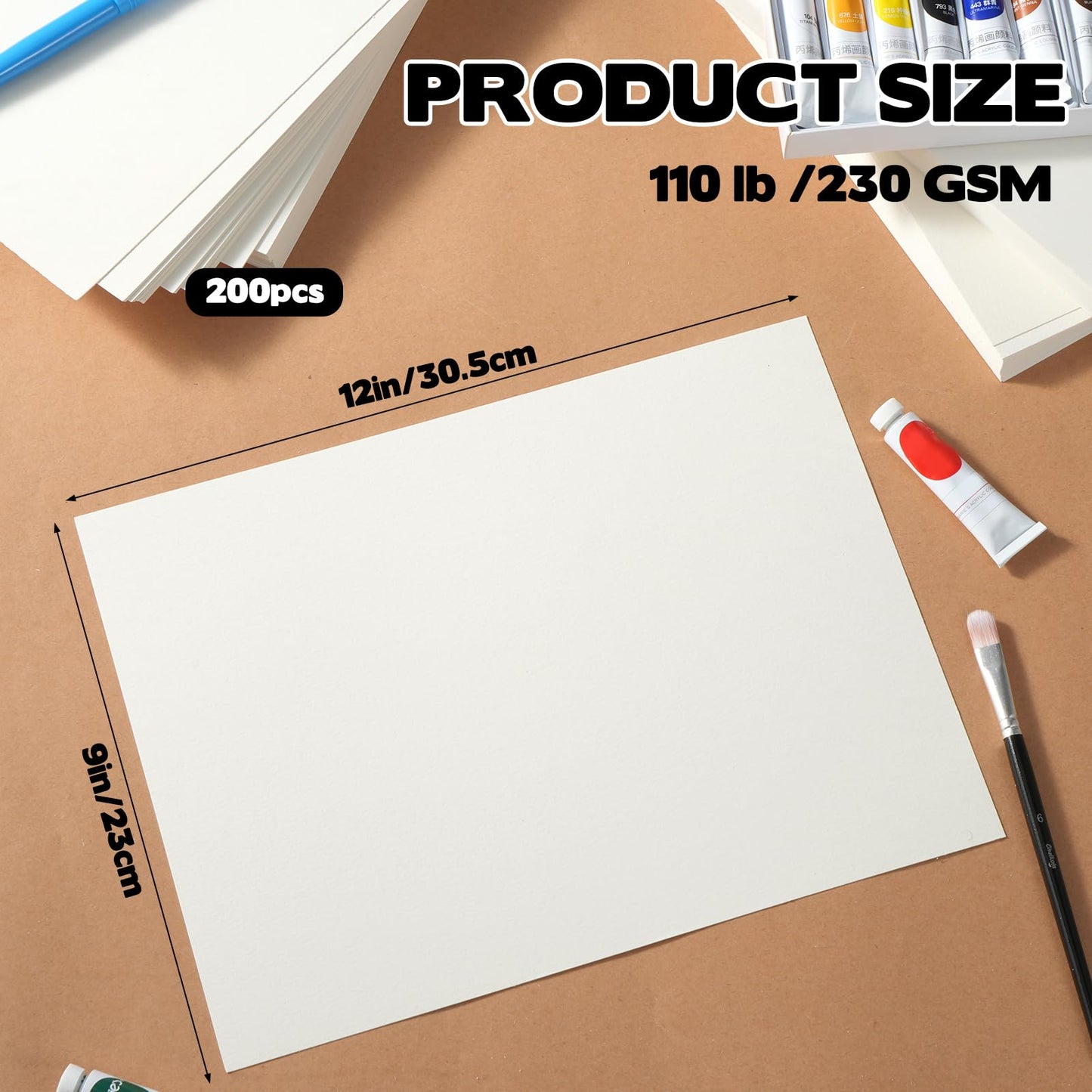 AIHSUMC 200 Sheets 9" x 12" Watercolor Paper Bulk, 110lb / 230gsm Cold Press White Thick Watercolor Paper Pad for Painting & Drawing – Art Supplies for Kids, Students & Adults