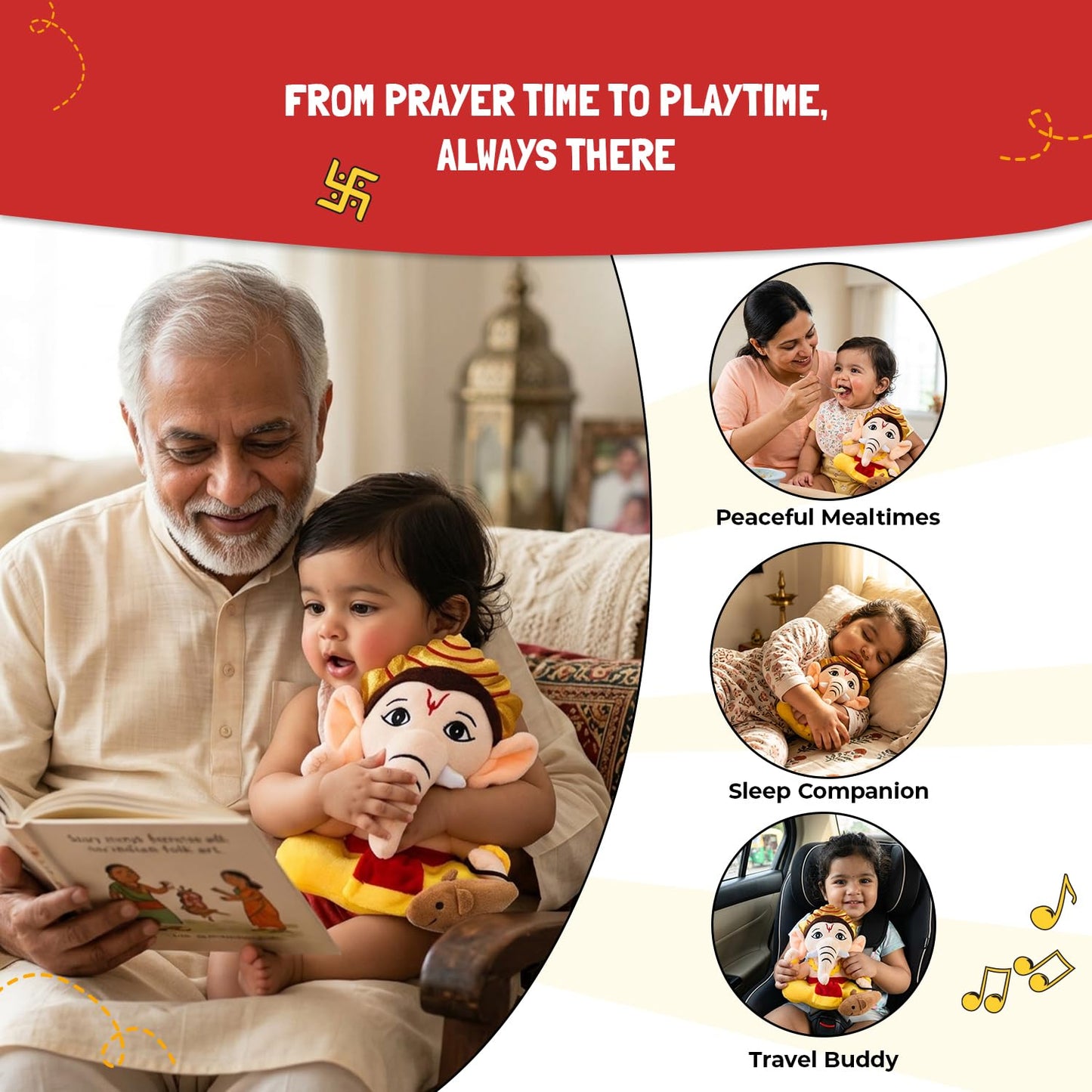 Panda's Box Mantra Chanting Baby Ganesha (Small - 20 CM) | Musical Soft Plush Toy | Best Gift for Infants, Toddlers & Babies
