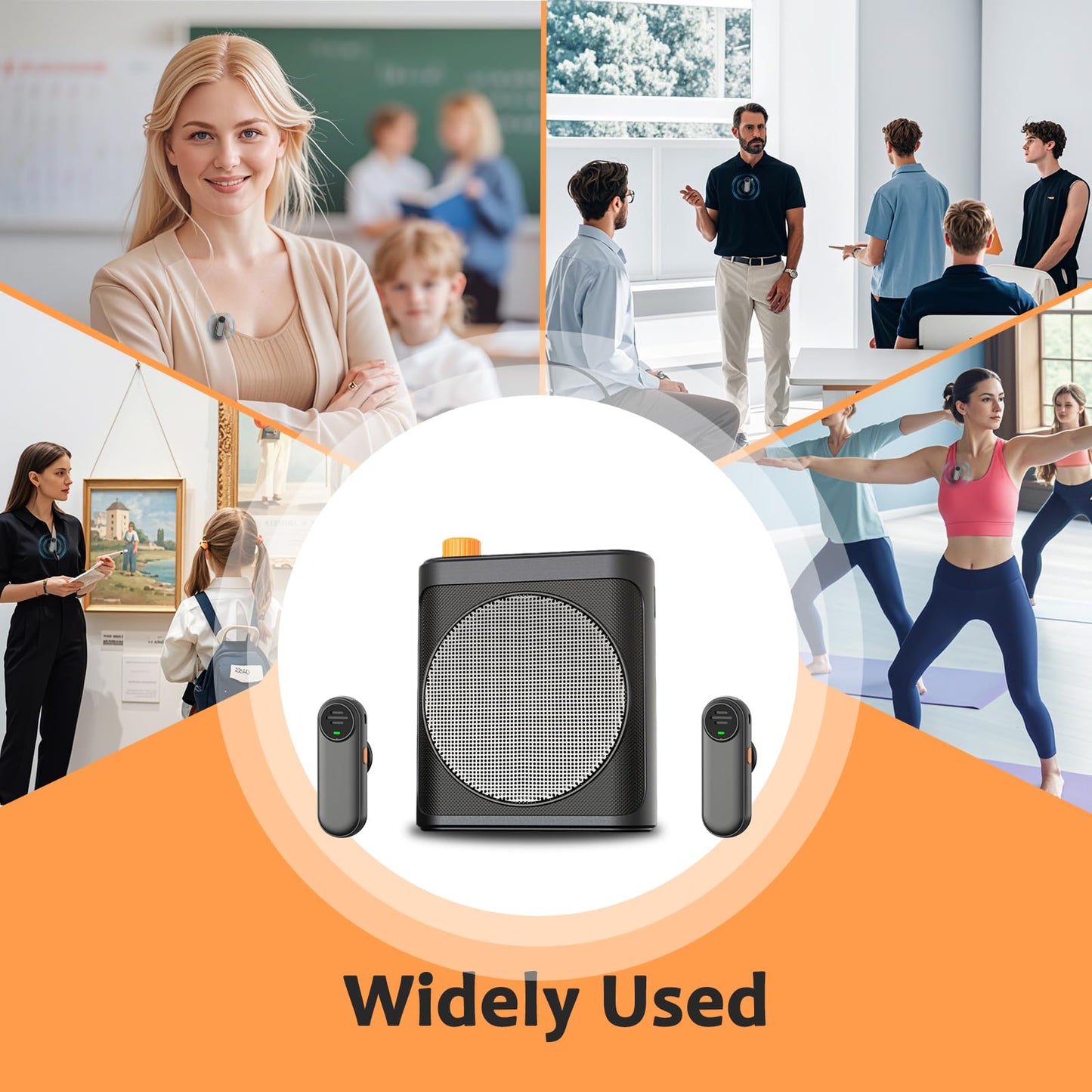 Voice Amplifier Wireless Microphone with Magnetic Lavalier, Bluetooth Voice Amplifier for Teachers with 2 Mic, Rechargeable Portable Microphone Speaker for Classroom, Yoga, Meetings, Speeches