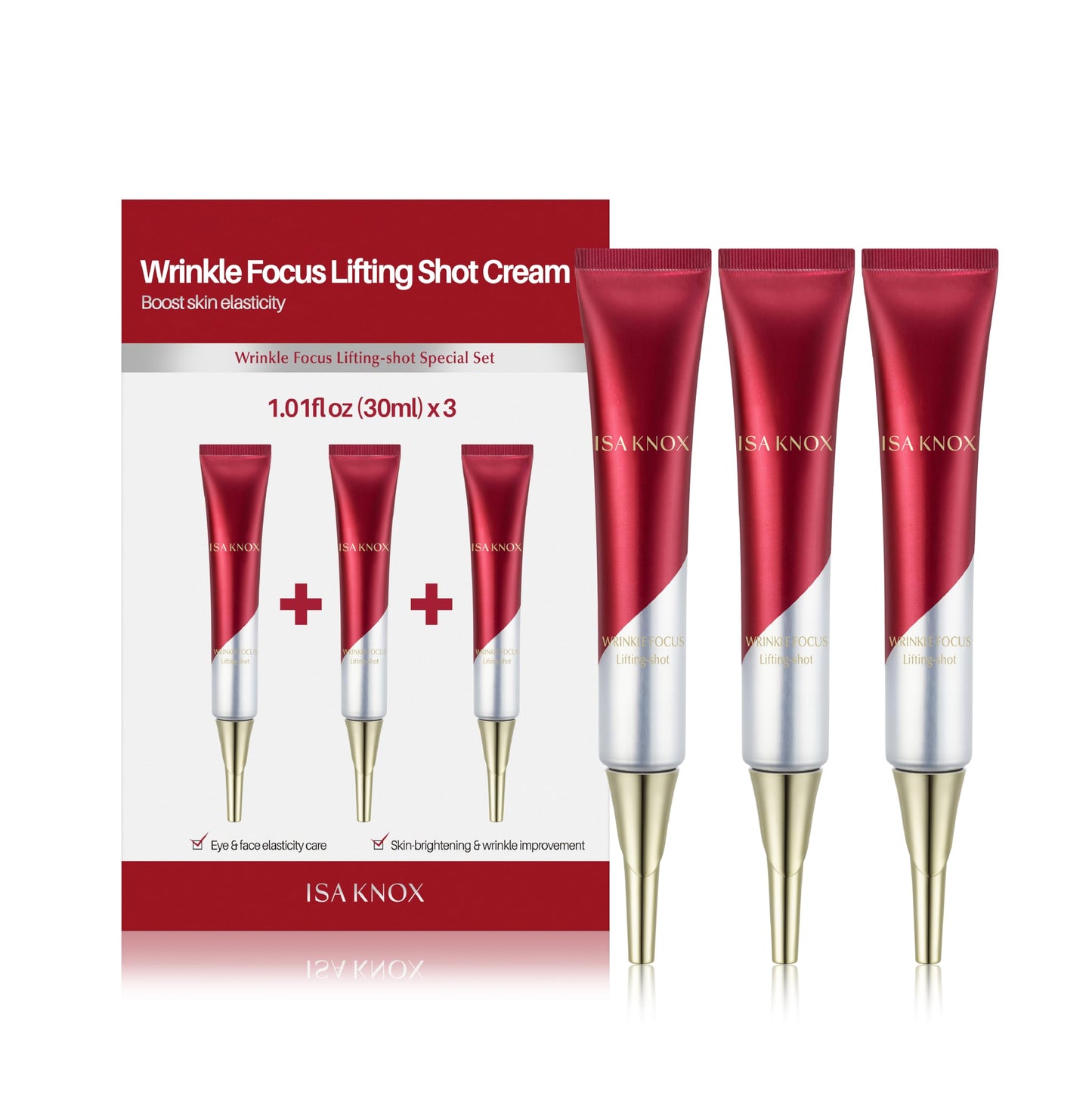 ISA KNOX Wrinkle Focus Firming Eye Cream Set (3.1fl oz, Pack of 3) - Korean Skin Care. Powerful Moisturizer for Fine Lines, Elasticity Strengthening Serum for Face and Eyes, Neck.