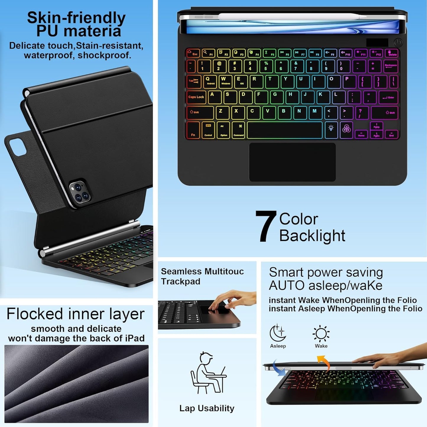 Keyboard Case for iPad Air 13 inch (M3 2025/M2, 2024),iPad Pro 12.9 inch (3/4/5/6th Gen)，Magic-Style Magnetic – Floating Cantilever Stand – Backlit Keyboard Case with Multi-Touch Trackpad (Black)