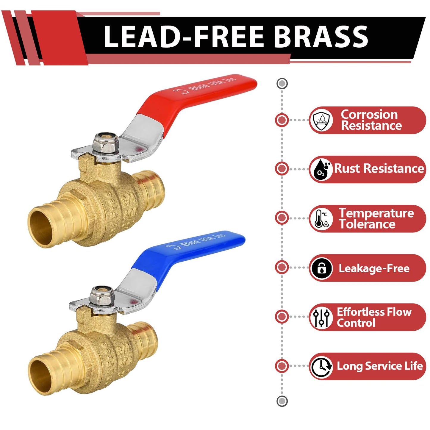(Pack of 10) EFIELD 3/4 Inch Pex Brass Full Port Shut-off Ball Valve for Hot and Cold Water, UPC Certified,(VALVE013)
