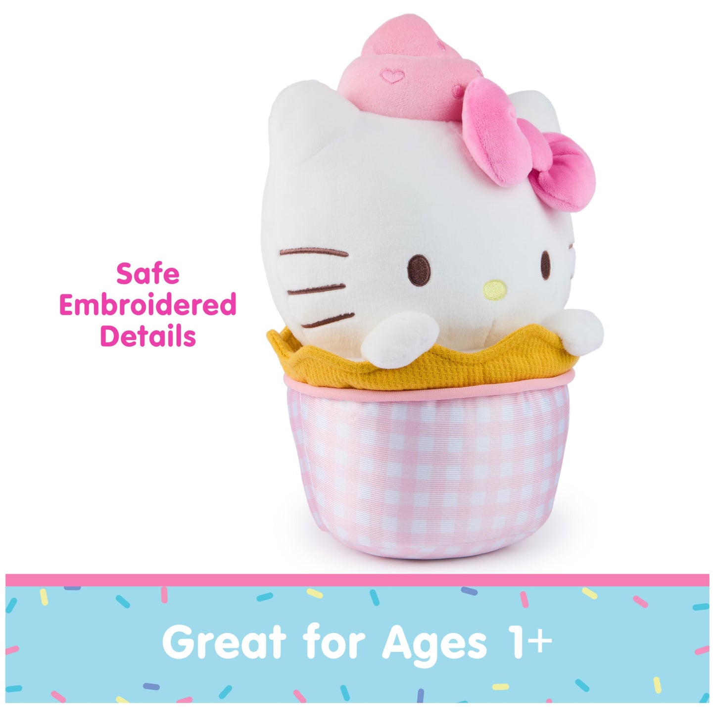 GUND Sanrio Official Hello Kitty Ice Cream Plush, Stuffed Animal for Ages 1 and Up, Pink/White, 10”
