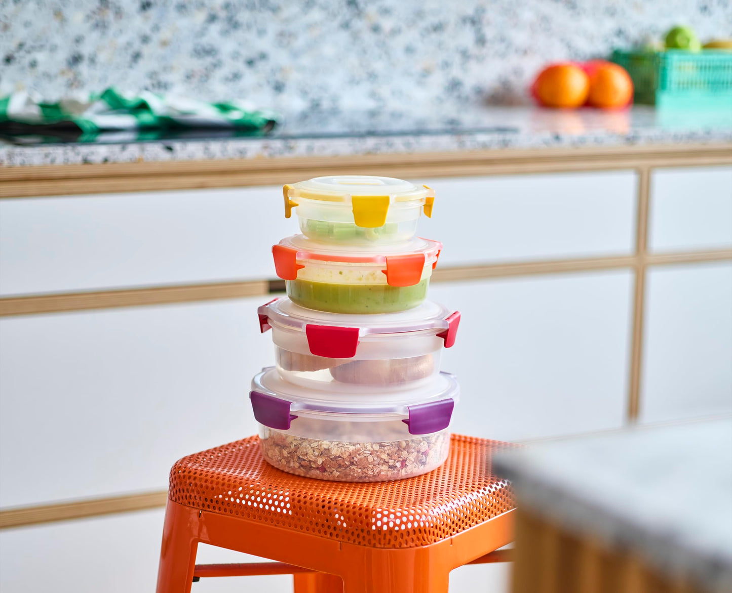 Joseph Joseph Nest Lock 8-piece Plastic BPA Free Round Food Storage Container Set with Lockable Airtight Leakproof Lids - Multicolor