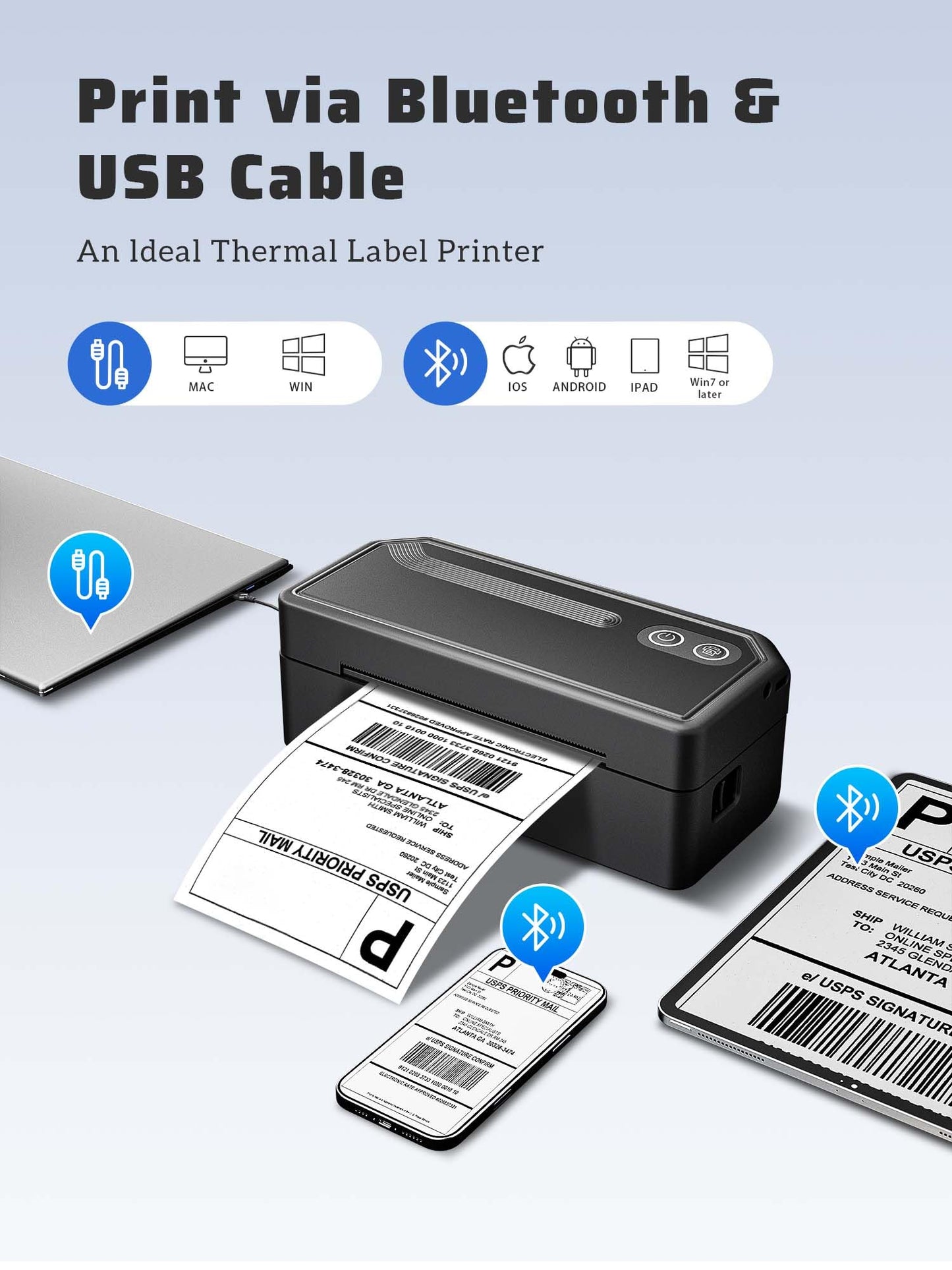 PKMHLXS Shipping Label Printer 4x6 Bluetooth Thermal Label Printer for Small Business, Warehouse or Home Office, Compatible with Windows iOS Android Mac, USPS Amazon Etsy