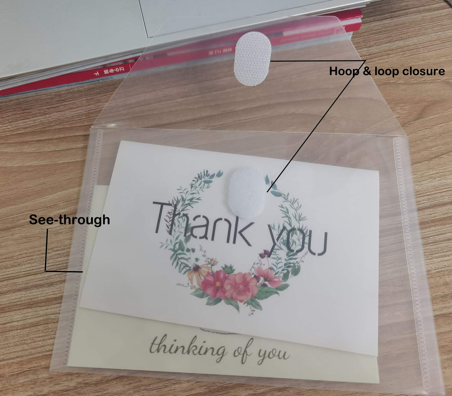 YESSART 5x7 Small Plastic Envelopes Hook Loop Closure Receipt Storage Holder 120 Pack (clear-120 pack)