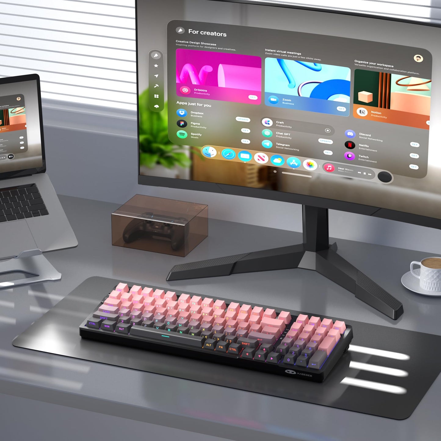 MageGee LIGHT100 Wireless Creamy Keyboard, 96% Gasket Hot Swappable Mechanical Keyboard, 2.4G/USB-C/BT5.0 RGB Backlit Gaming Keyboard for Win/Mac/PC, 8000mAh Battery, Side Printed PBT Keycaps, Pink