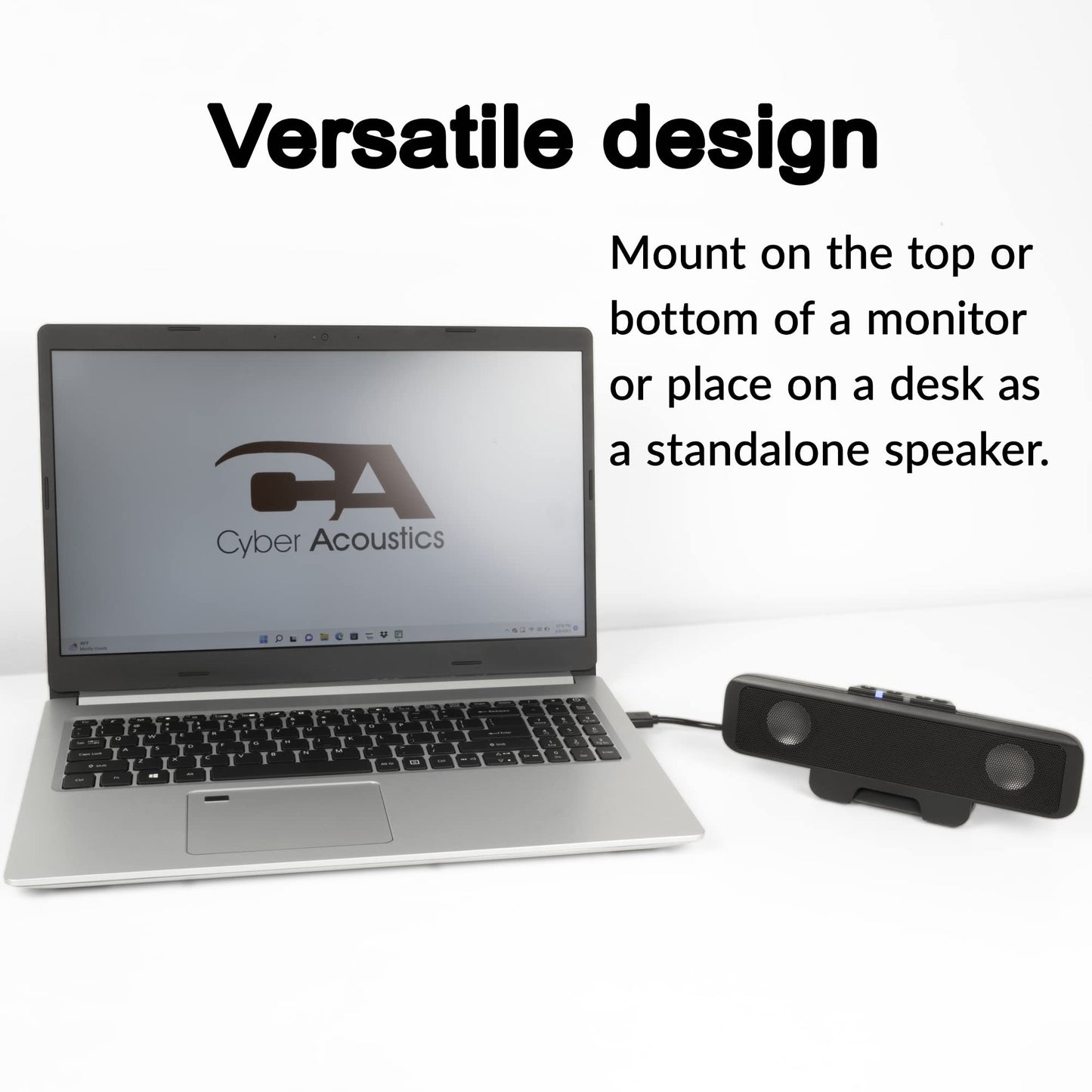 Cyber Acoustics USB & Bluetooth Speaker Bar (CA-2890BT) – USB Powered Speaker with Speakerphone for PC and Bluetooth to Simultaneously Connect to Smartphones, Clamps to Monitor, Convenient Controls