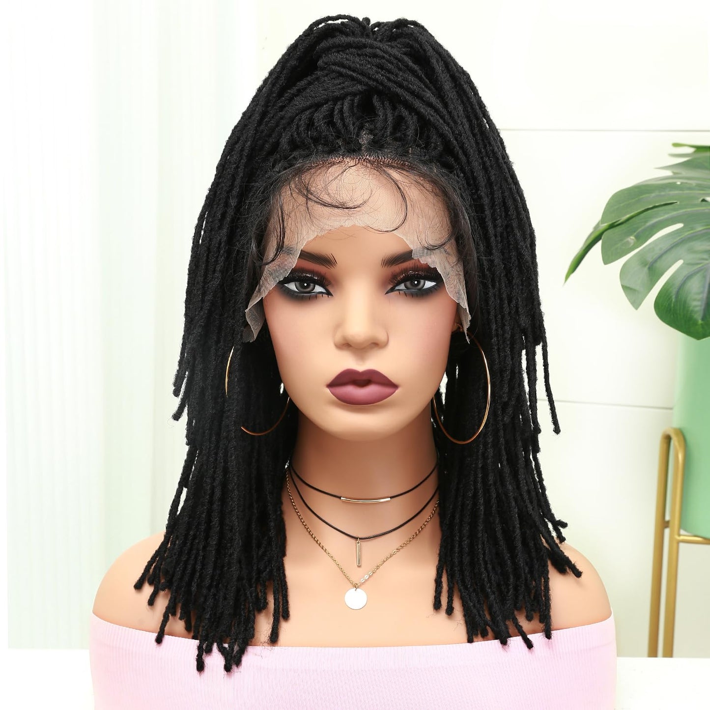 Lady Miranda Full Lace Dreadlock Wig with Baby Hair Pre Plucked Knotless Square Part Faux Locs Wig Braided Wigs for Black Women Full Double Lace Wig Dreadlocks Crochet Hair for Black Women
