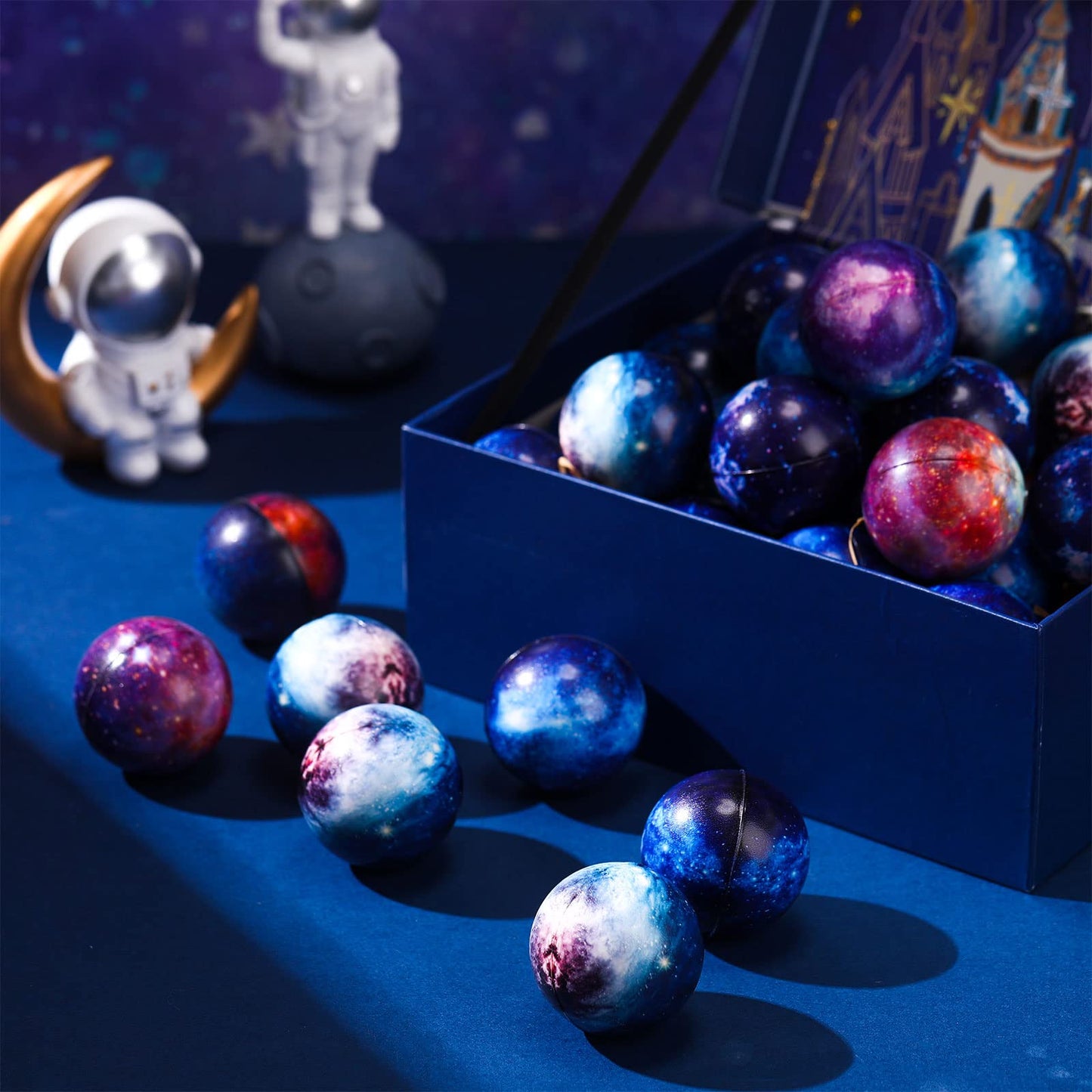 Libima 120 Pcs Galaxy Stress Balls Bulk 2 Inches Outer Space Foam Stress Balls for Squeeze Fidget Birthday Astronaut Party Favors School Class Reward Carnival Gift (Galaxy A)