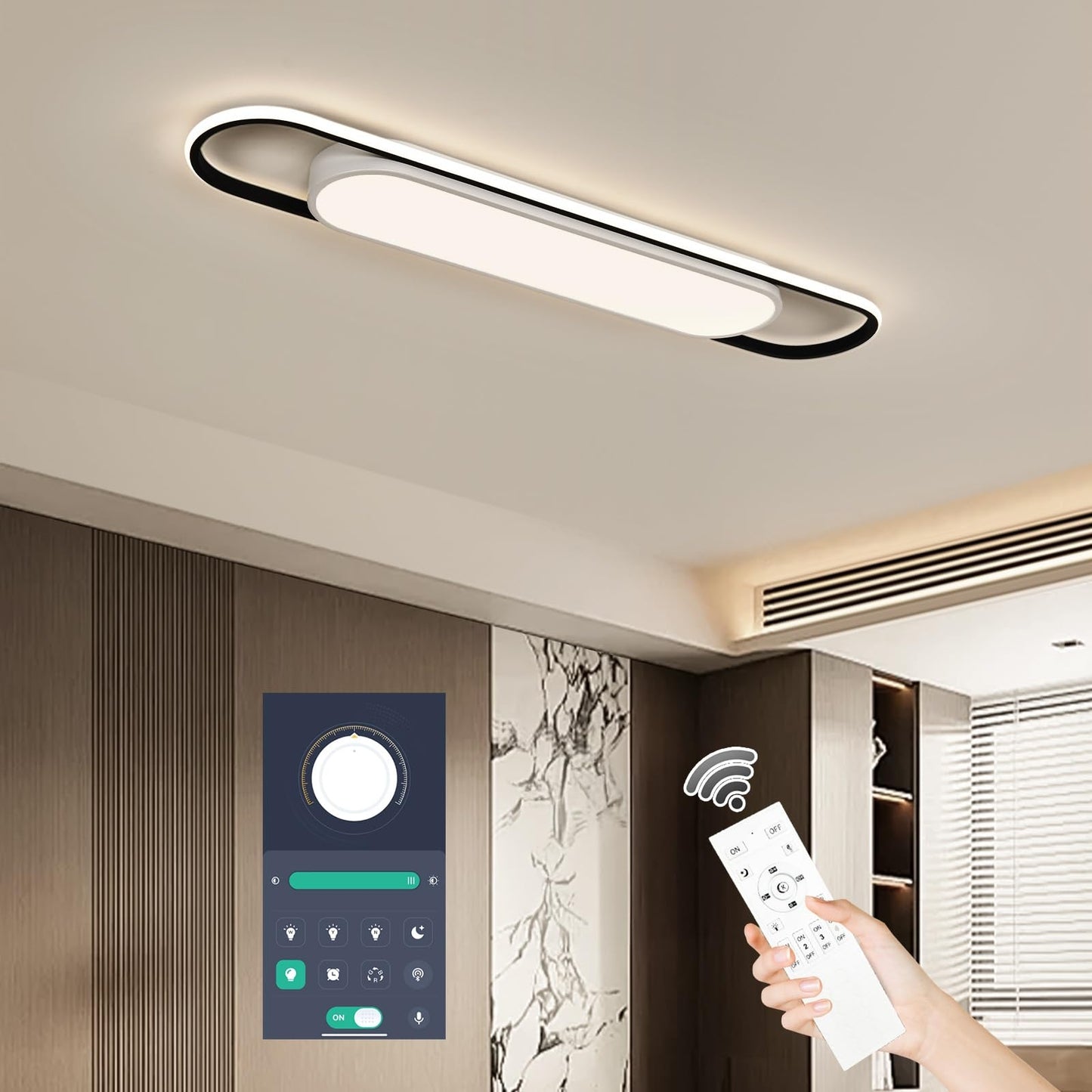 GBMEDZG 3Ft Smart LED Ceiling Lighting,50W High Brightness Linear Flush Mount Light Fixture,36.2" Dimmable Led Ceiling Lamp with Remote Control for Kitchen,Garage,Hallway,Laundry,Study Room.