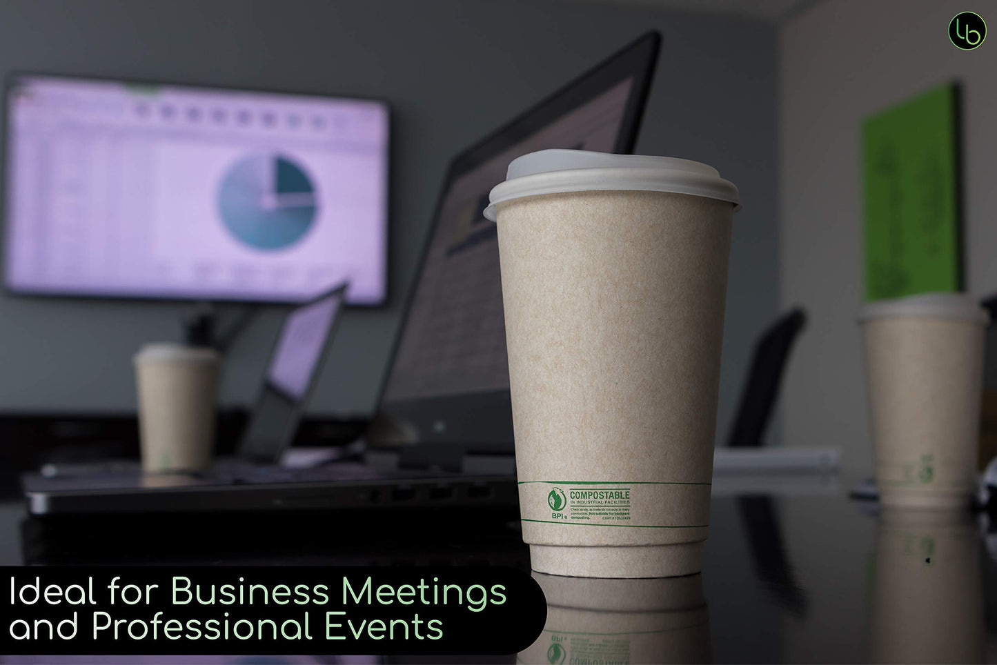 Certified Compostable Coffee Cups by Living Balance | 12oz - 100 cups with Compostable Lids, Stirrers, and Integrated Sleeves