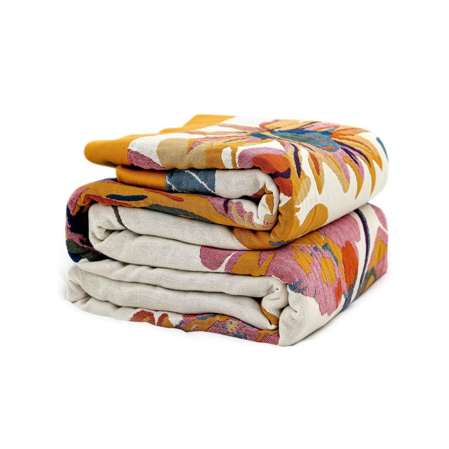 Wzvzss Boho Throw Blanket - 100% Cotton Soft Summer Throw Blanket for Bed, 90"x108" Reversible Breathable Lightweight Blankets, All Seasons Farmhouse Decor Floral Plant Butterfly Throw Quilt