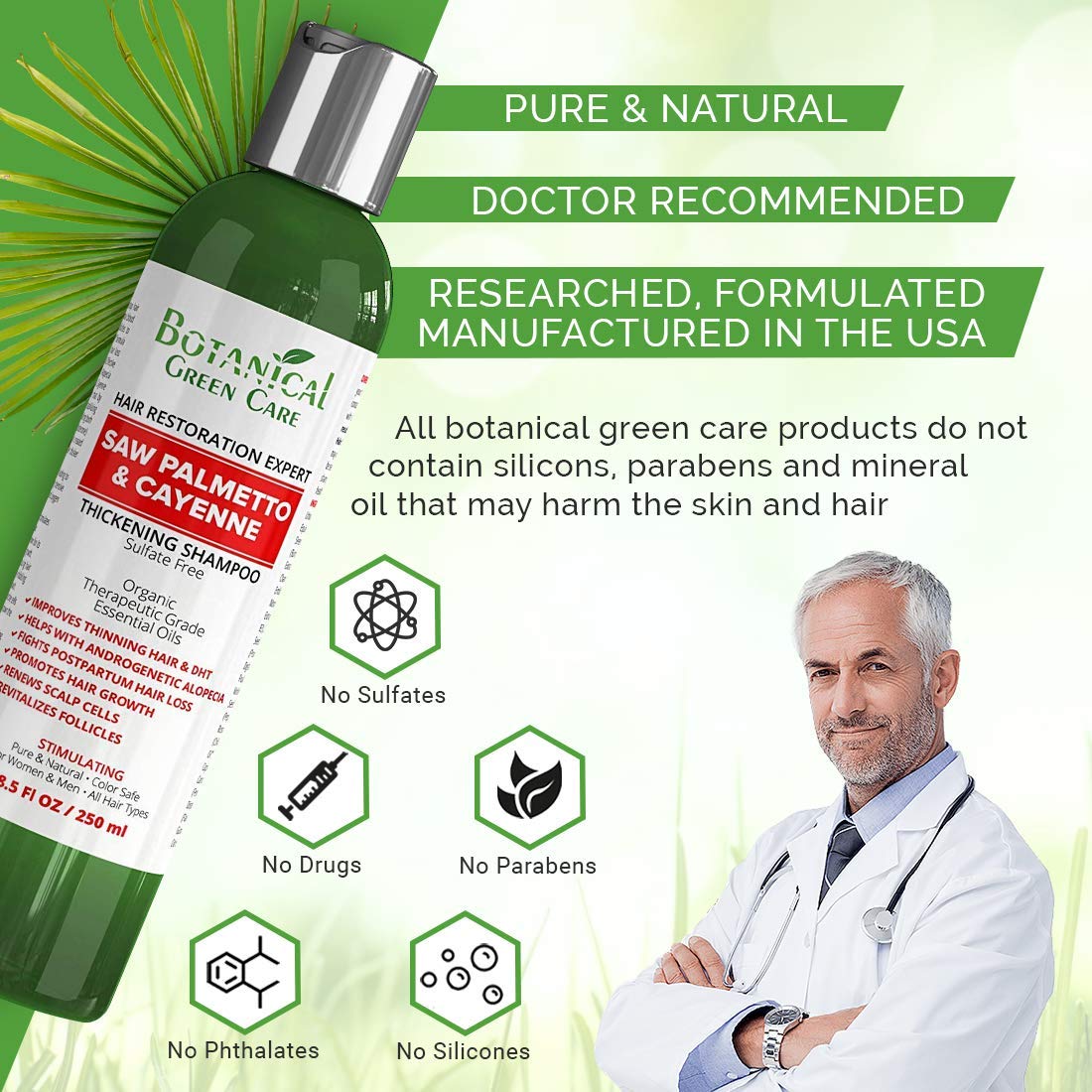 Saw Palmetto & Cayenne Shampoo, Thickening shampoo for thinning hair, Hair loss shampoo, sulfate free