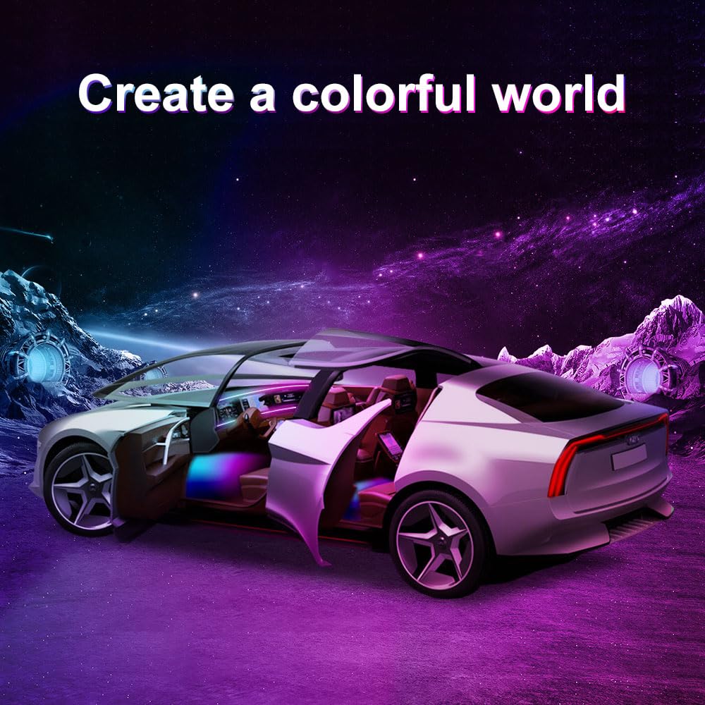 Acrylic Interior Car LED Lights with Remote and Wireless APP 10 in 1,Ambient Lighting Kits Fiber Optic Strip LEDs,16 Million Colors Music&DIY Function