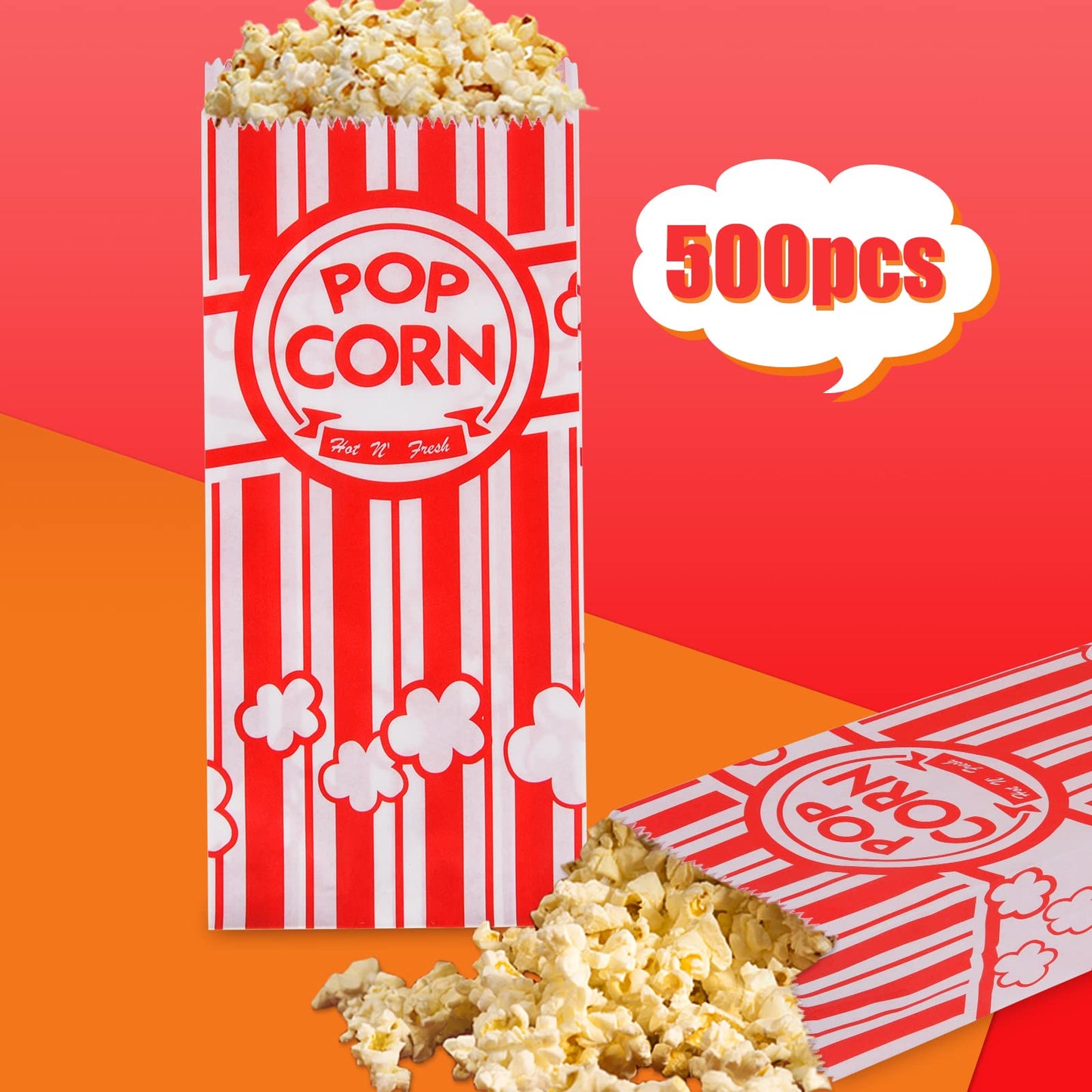 500 Pieces Paper Popcorn Bags, 1 oz Bags Individual Servings for Machine Maker Cart Supplies, Small Mini Pop Corn Bag Bulk Carnival Party