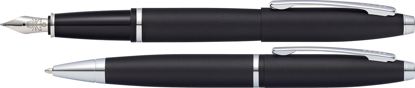 Cross Calais Satin Chrome Ballpoint Pen & Fountain Pen with Medium Nib in Gift Box (AT0117-14MS)