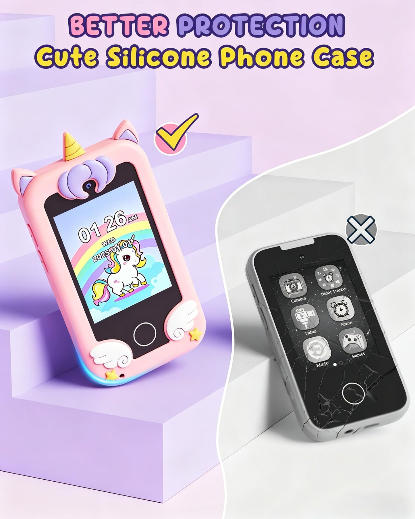 UCIDCI Kids Smart Phone Toys for Girls Ages 3-7 with Dual Camera - Kids Phone with Learning Games, Travel Toys with MP3 Music Player for Christmas, Birthday Gifts for 3 4 5 6 7 Year Old Boys