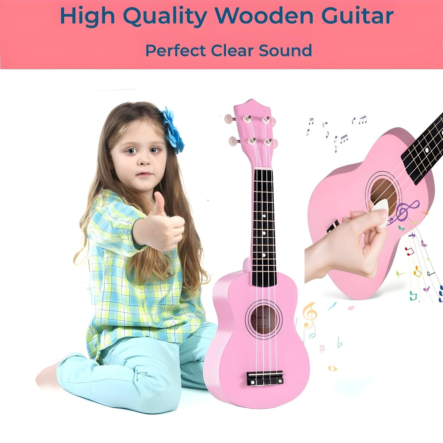 21 Inch Wooden Kids Toddler Child Children Acoustic Guitar Musical Instruments Ideal for 3-9 Year Old Boys Girls Gifts (Pink)