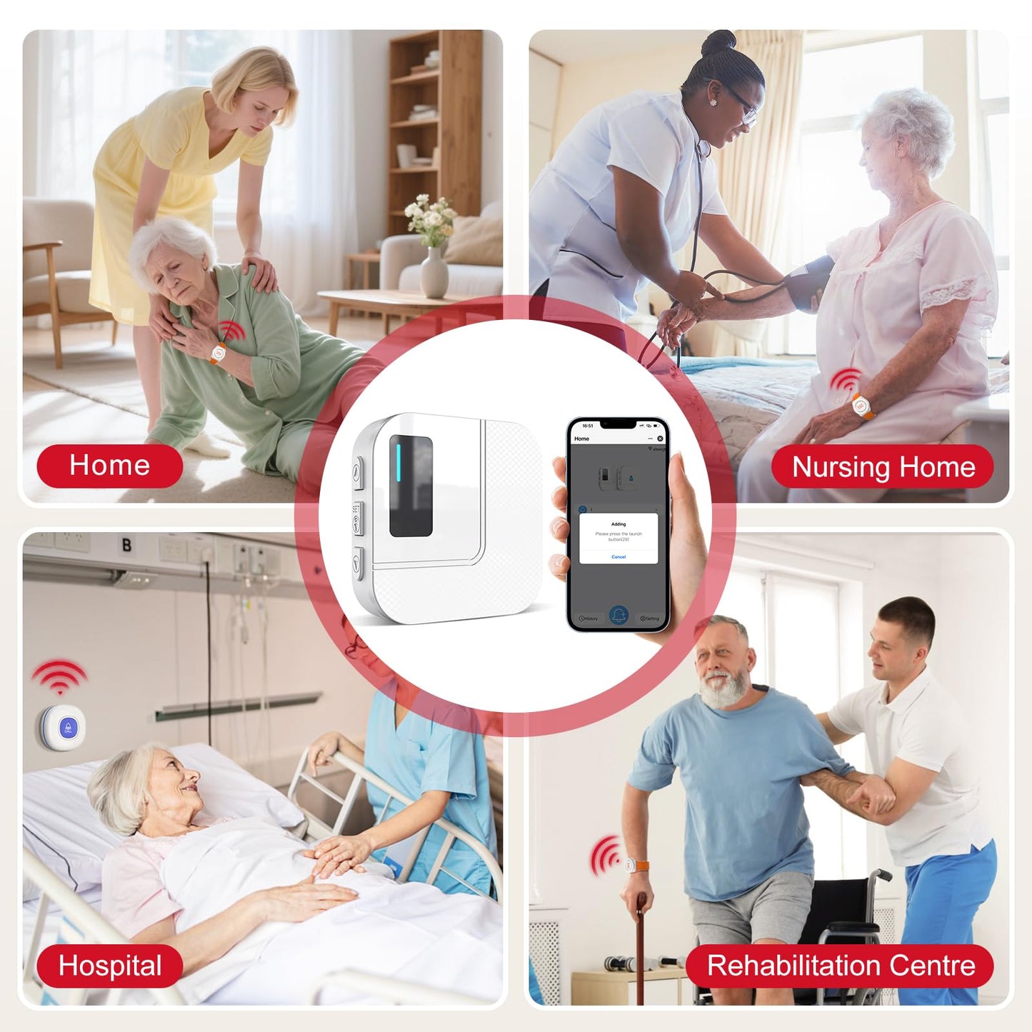 CallToU Wi-Fi Wireless Caregiver Pager Call Button for Elderly at Home, APP Emergency Alert for Seniors, Patients, and The Disabled (TY01WH-US 2-1)